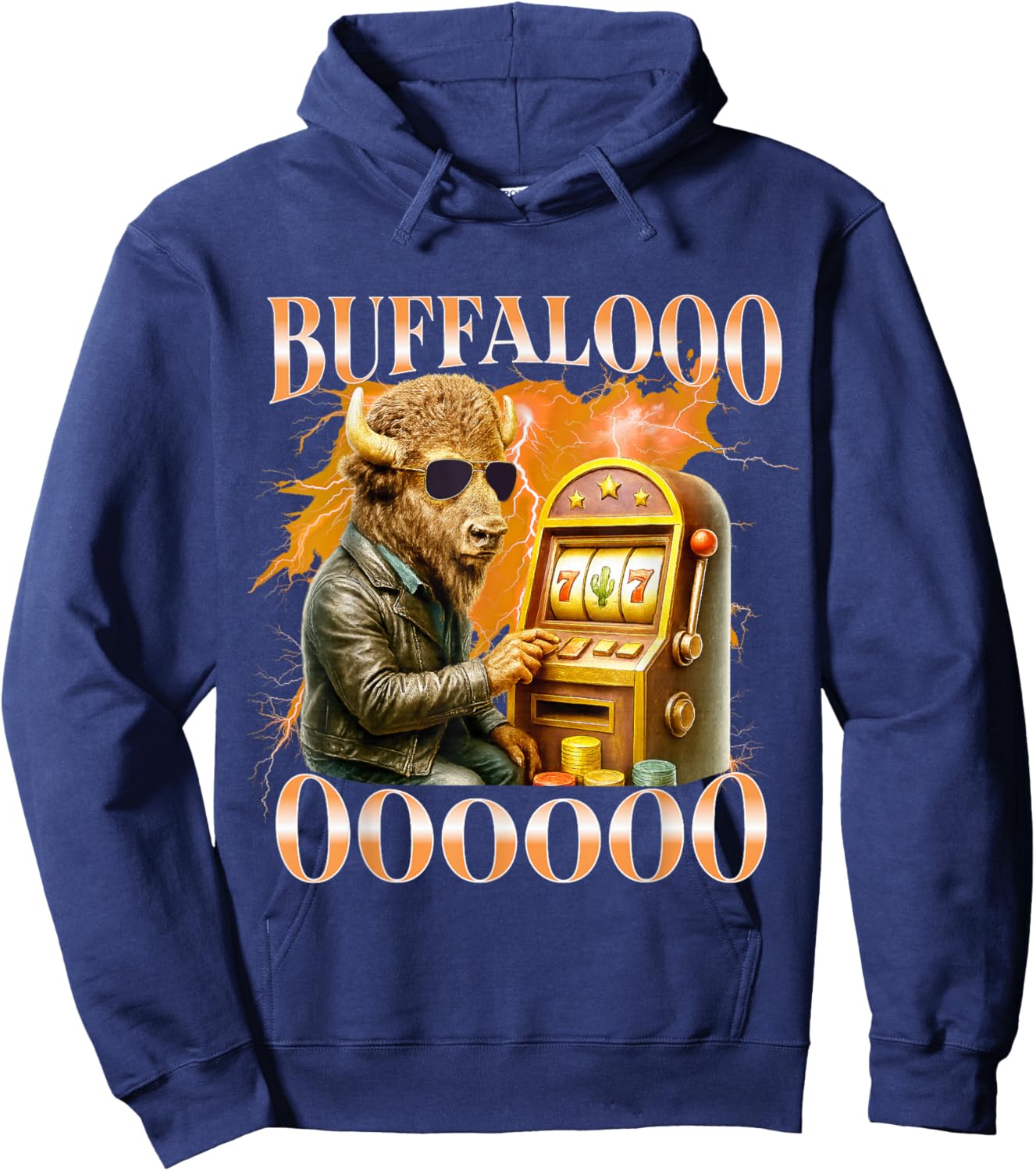 Buffalo Bison Casino Slot Machine Funny Gambling Bootleg Hoodie - Hoodie | Navy
