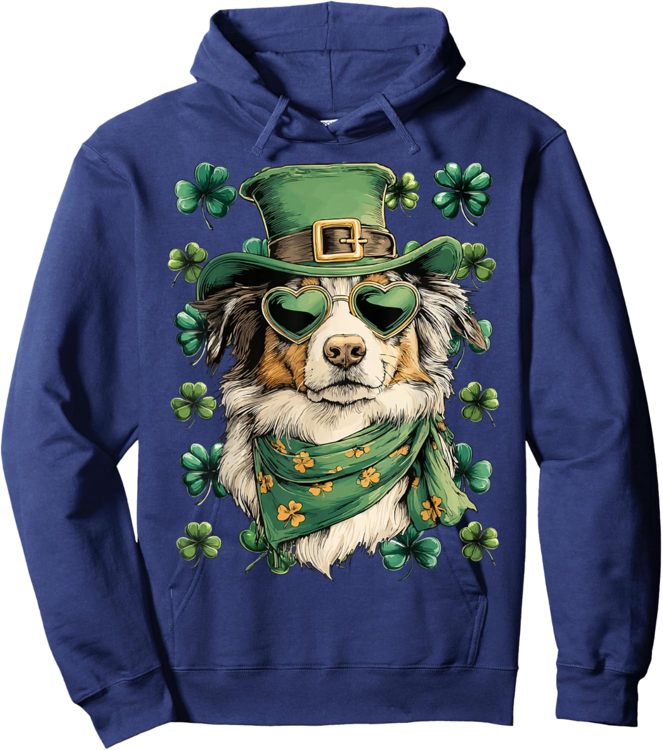 Australian Shepherd in Sunglasses Shamrocks St Patricks Day Hoodie - Hoodie | Navy