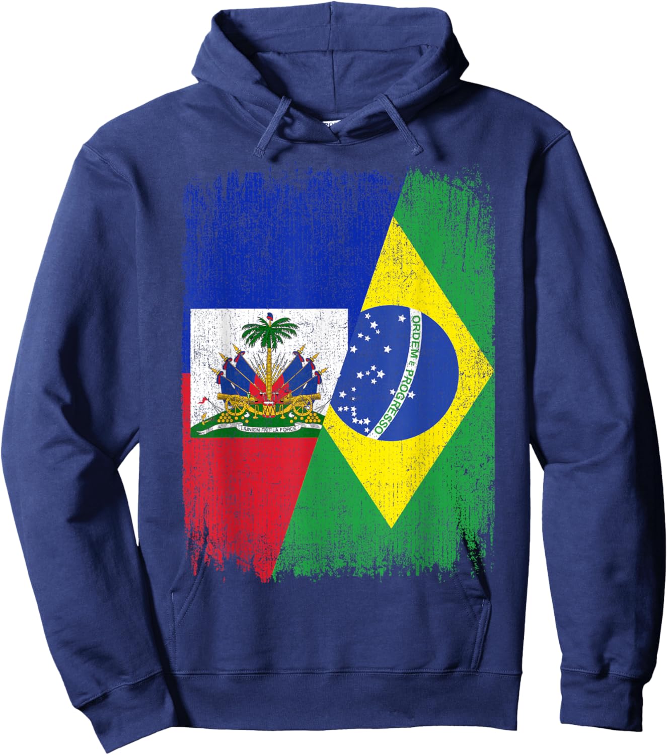 Half Haiti Brazil Flag Haitian Brazilian Pride Roots Hoodie - Hoodie | Navy