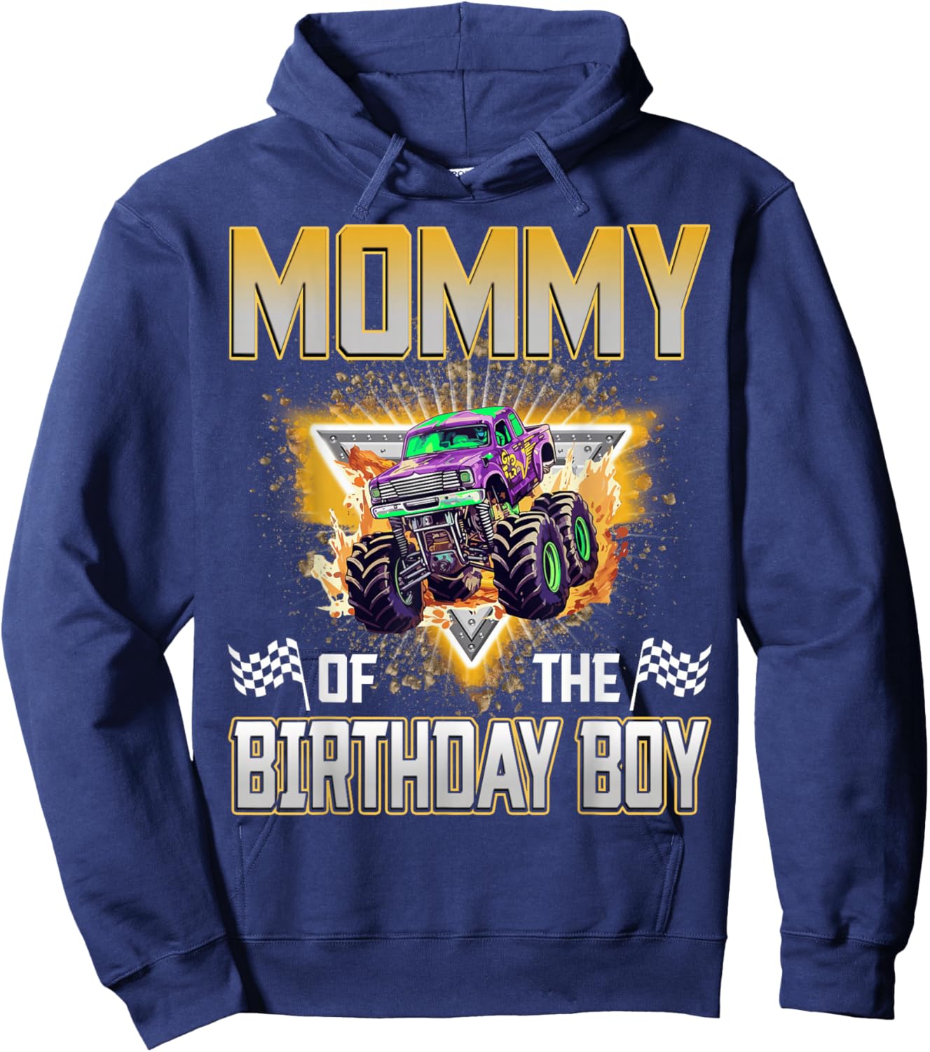 Mommy of The Birthday Boy Monster Truck Birthday Family Hoodie - Hoodie | Navy