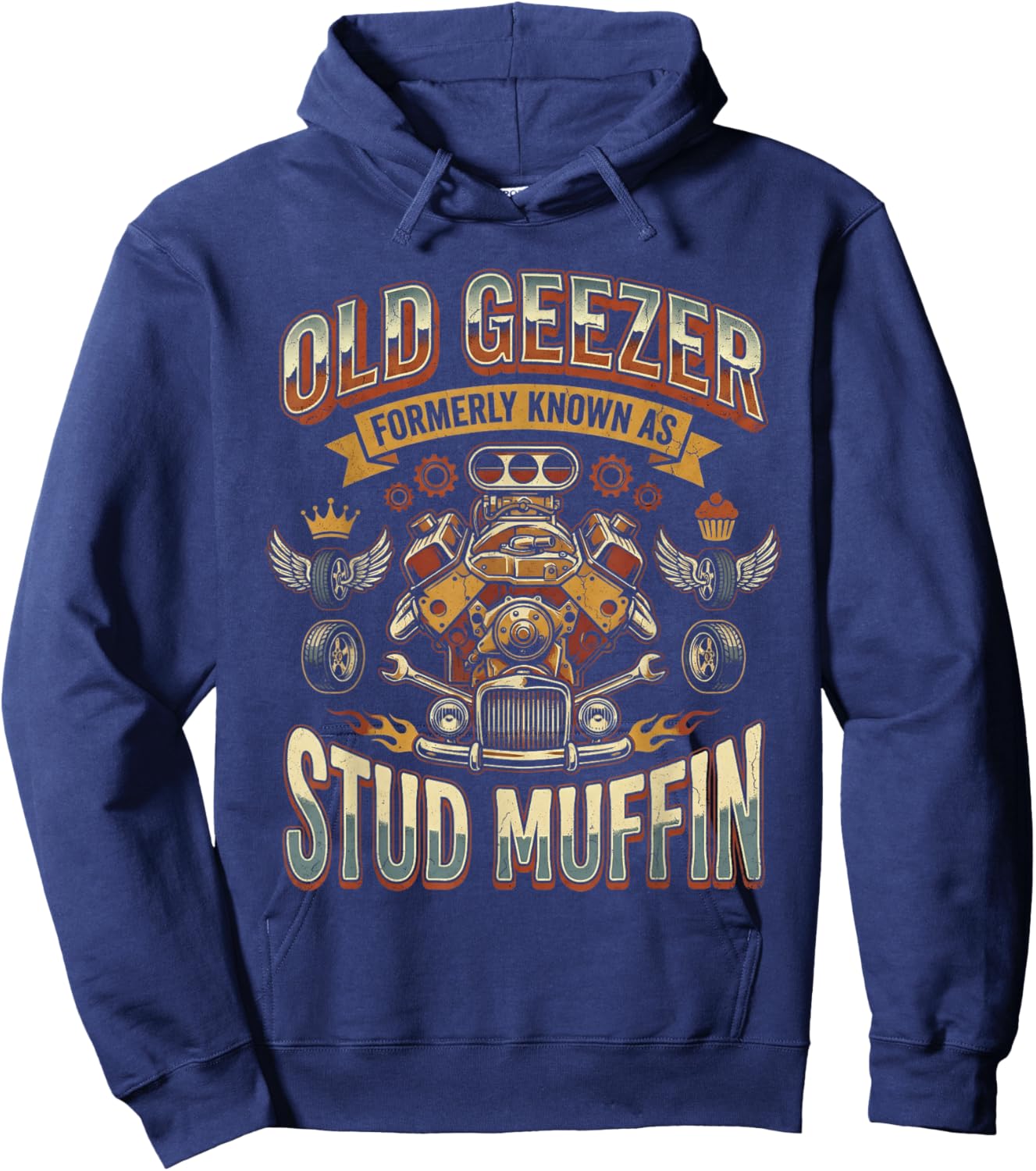 Old Geezer Formerly Known As Stud Muffin Hot Rod Car Engine Hoodie - Hoodie | Navy