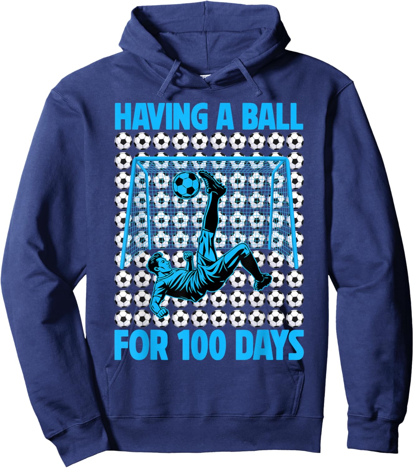 Having A Ball for 100 Days of School Soccer Lovers Boys Kids Hoodie - Hoodie | Navy