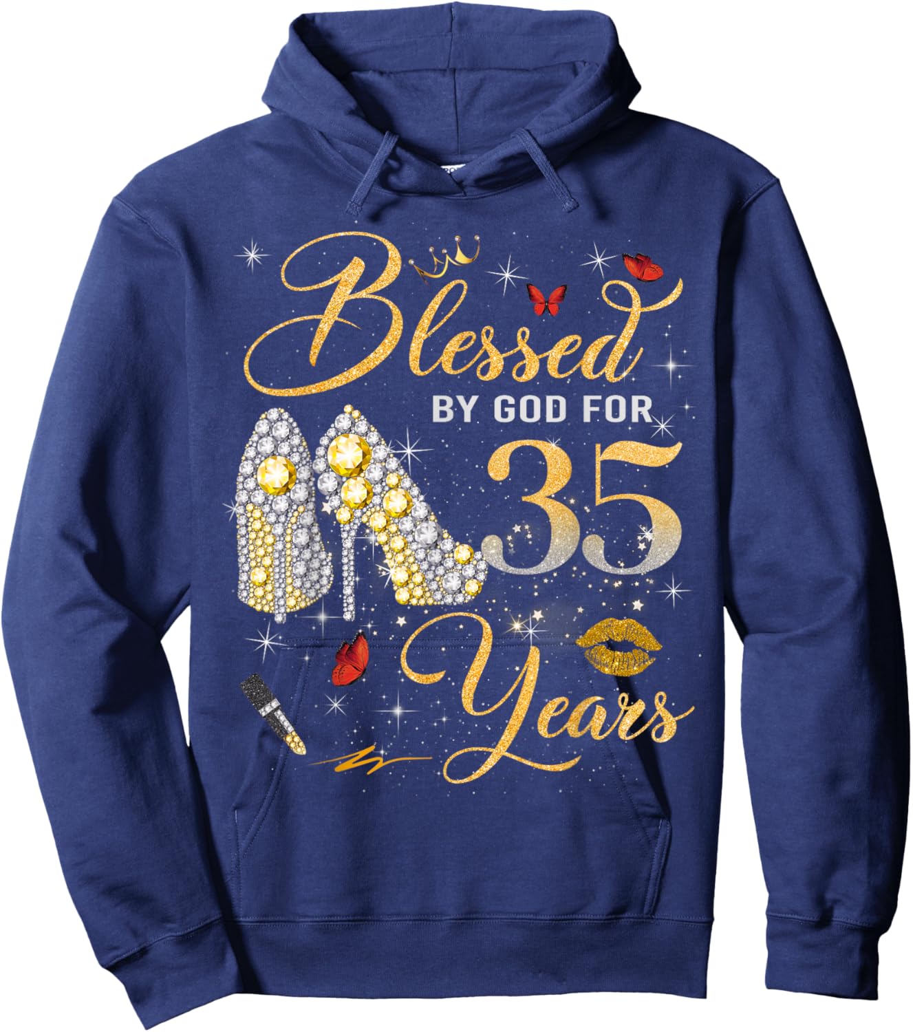 Blessed by God for 35 Years Old Women 35th Birthday Queen Hoodie - Hoodie | Navy