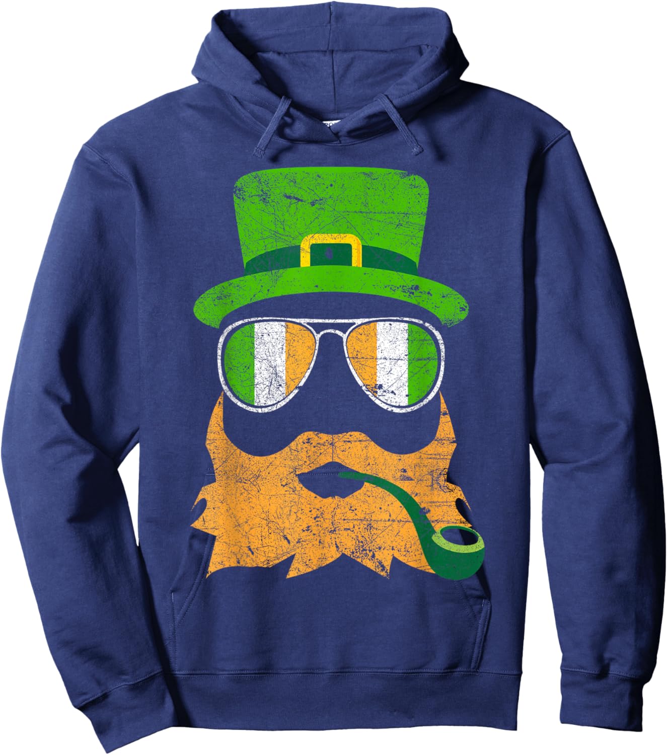 Irish Green Leprechaun face Vintage Sunglasses Funny Hoodie - Hoodie | Navy