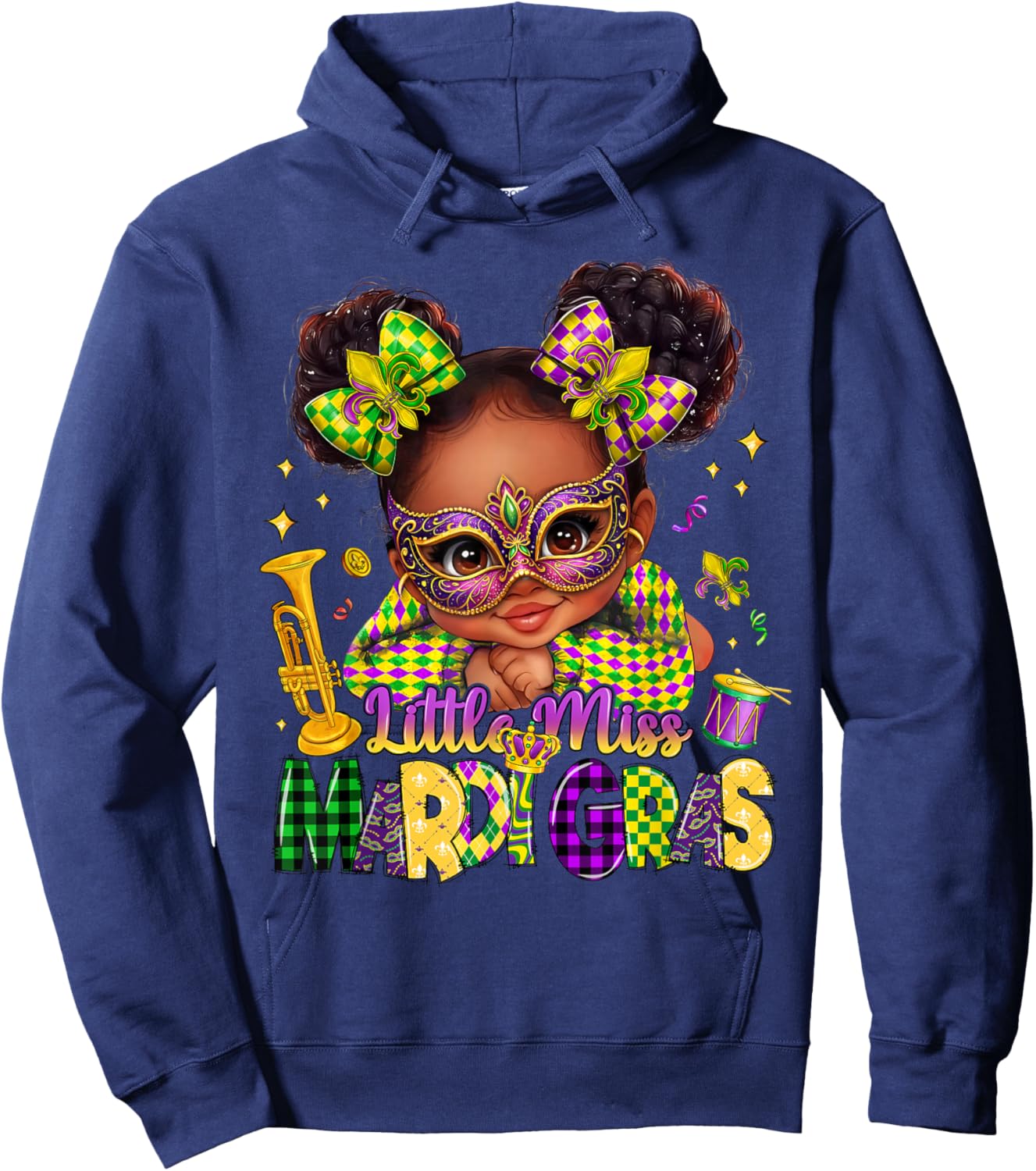 Little Miss Mardi Gras Black Girl New Orleans Fleur De Lis Hoodie - Hoodie | Navy