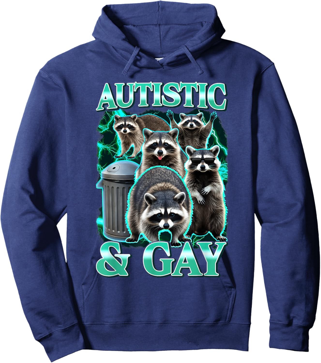 Autistic and Gay Funny Raccoon Meme Bootleg Graphic Humor Hoodie - Hoodie | Navy