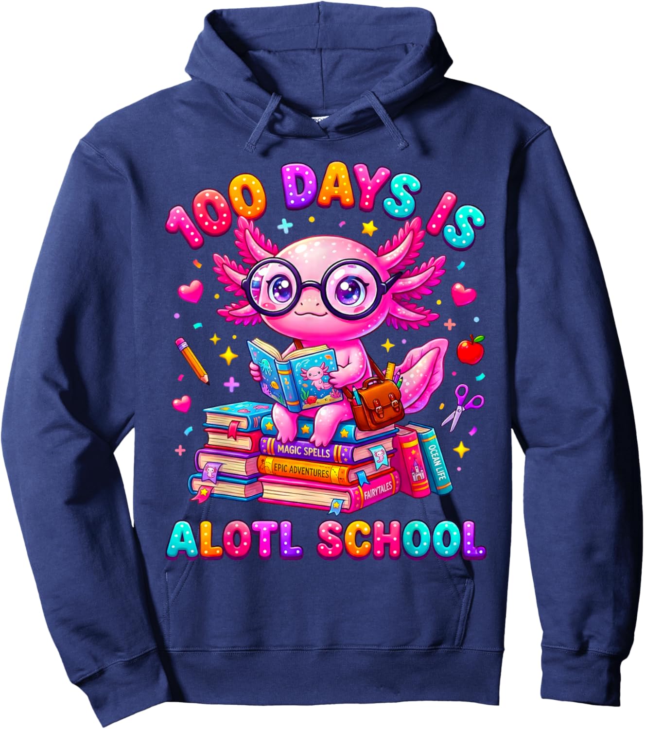 100 Days is Alotl School Axolotl Girls 100 Days of School Hoodie - Hoodie | Navy