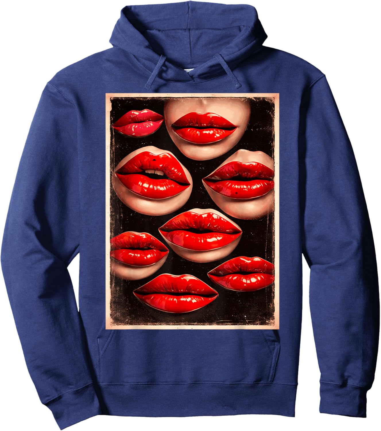 Kissing Red Lipstick Lips Happy Valentines Women Girls Hoodie - Hoodie | Navy