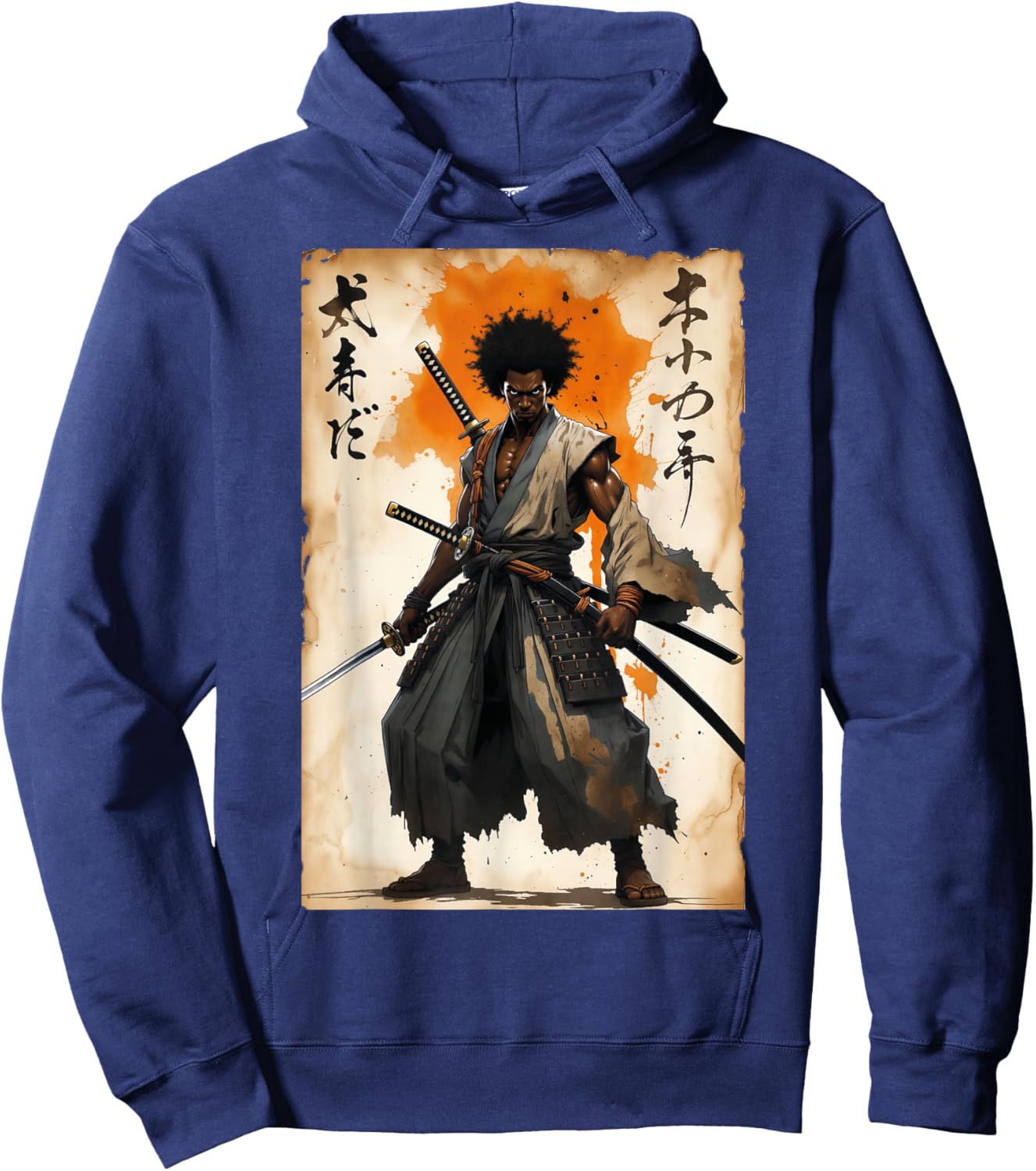 African Samurai Afro American Vintage Bushido Katana Warrior Hoodie - Hoodie | Navy