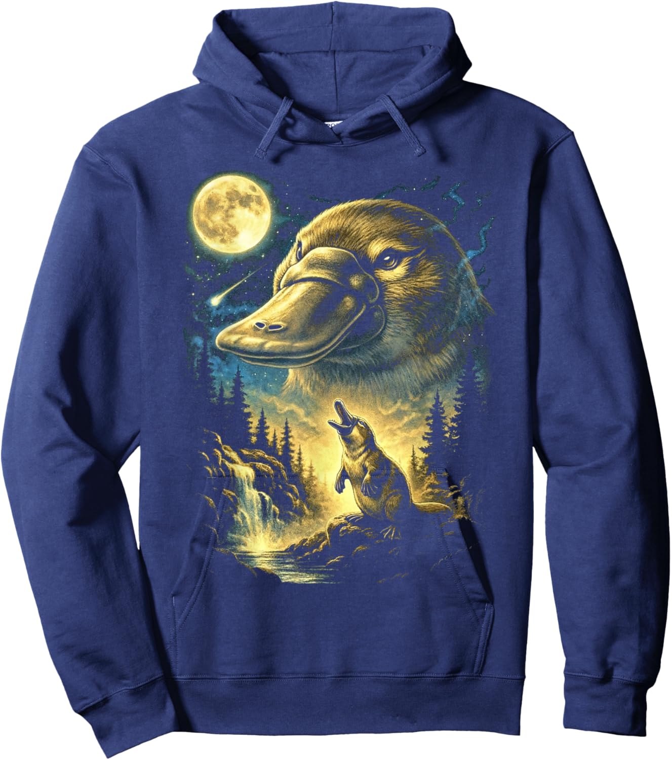 Platypus Howling to The Moon Meme Funny 90's Platypus Hoodie - Hoodie | Navy