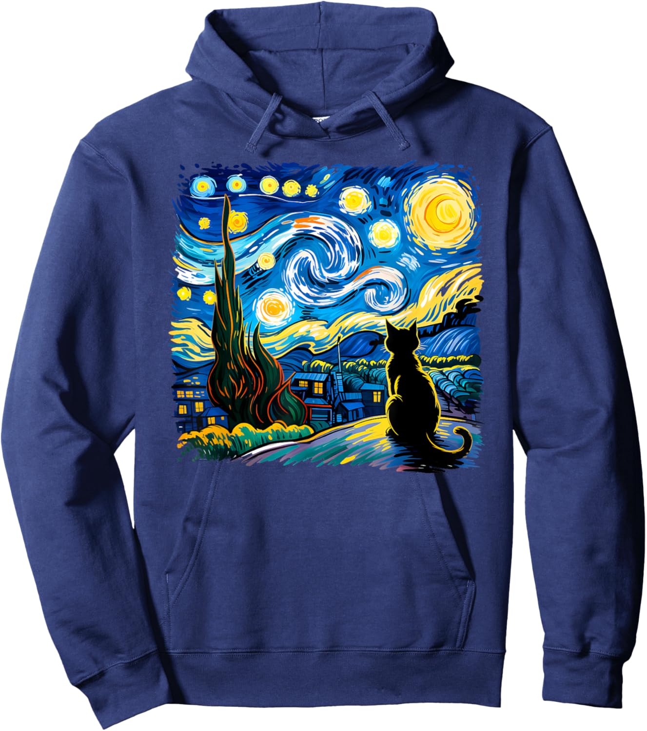 Cat Starry Night Van Gogh Cat Mom Cat Dad Family Matching Hoodie - Hoodie | Navy