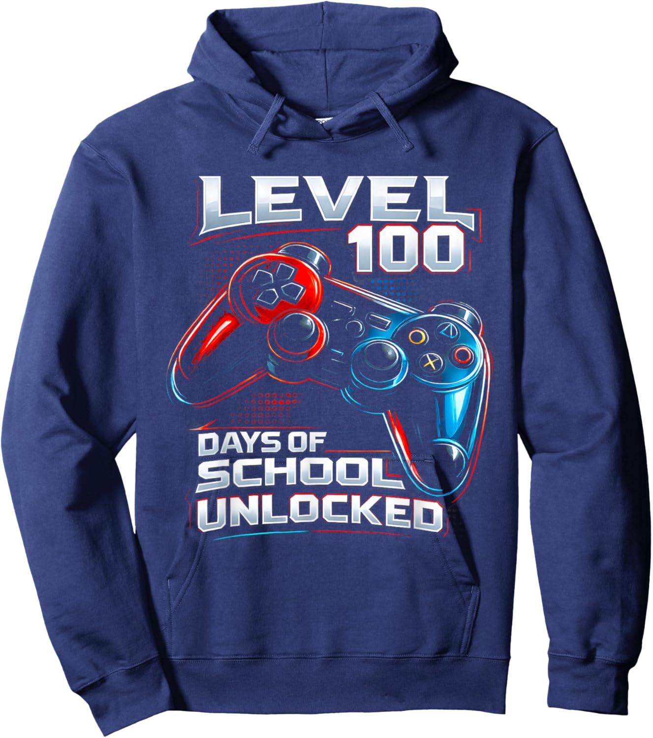 Level 100 Days of School Unlocked Gamer Video Games Boys Hoodie - Hoodie | Navy