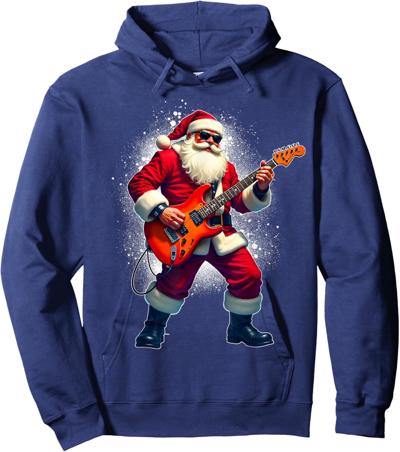 Santa Playing Guitar Merry Christmas Pajamas Xmas Party Men Hoodie - Hoodie | Navy
