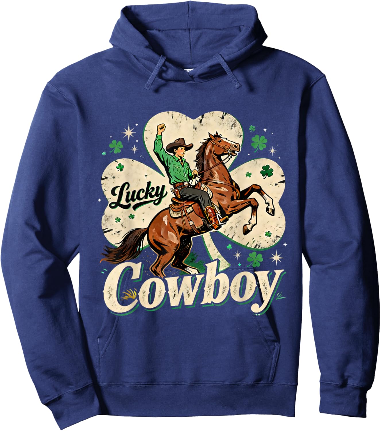 Lucky Cowboy St Patricks Day Western Irish Pride Design Hoodie - Hoodie | Navy