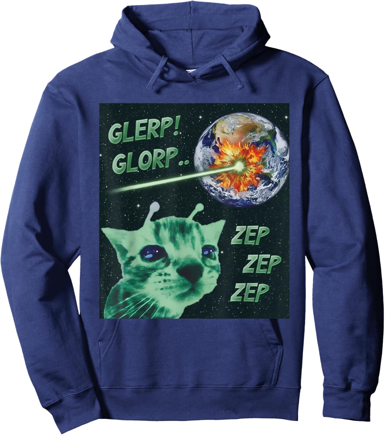 Glerp Glorp Cat Meme Alien Kitten Funny Brainrot Graphic Hoodie - Hoodie | Navy