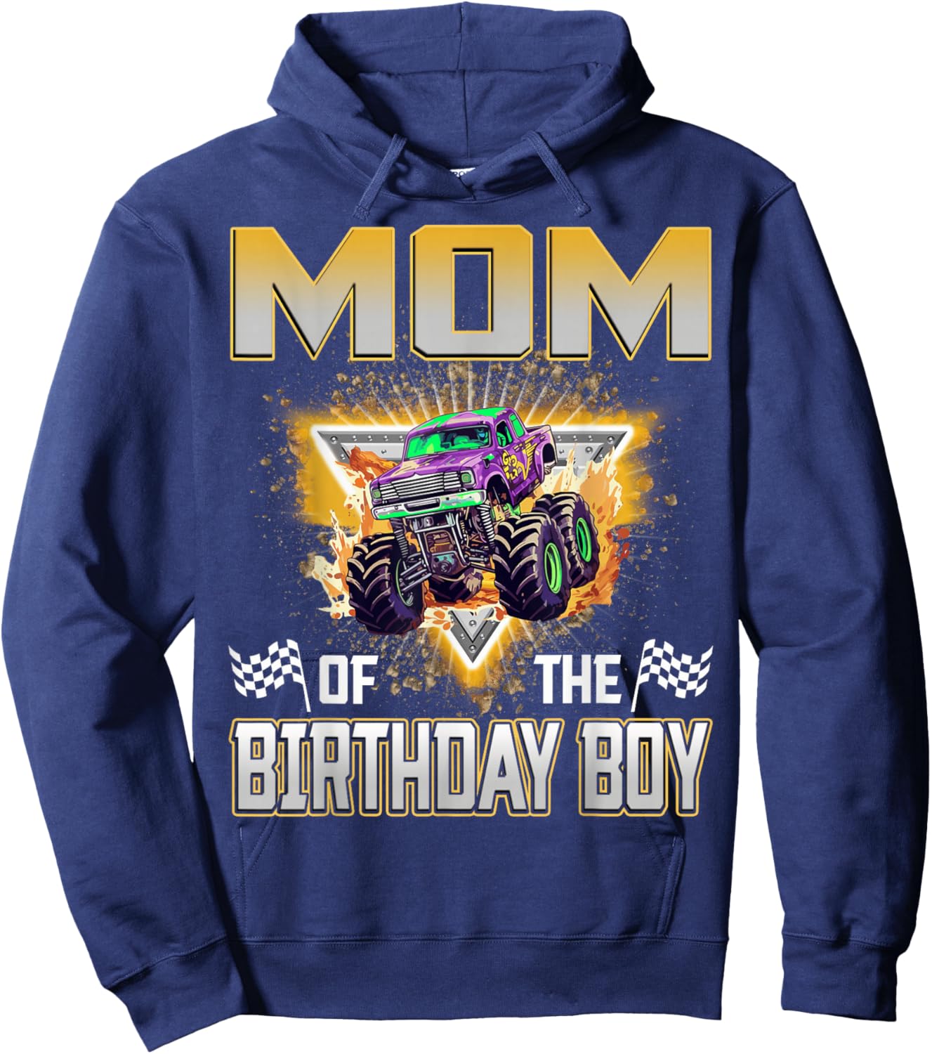 Mom of The Birthday Boy Monster Truck Birthday Family Hoodie - Hoodie | Navy