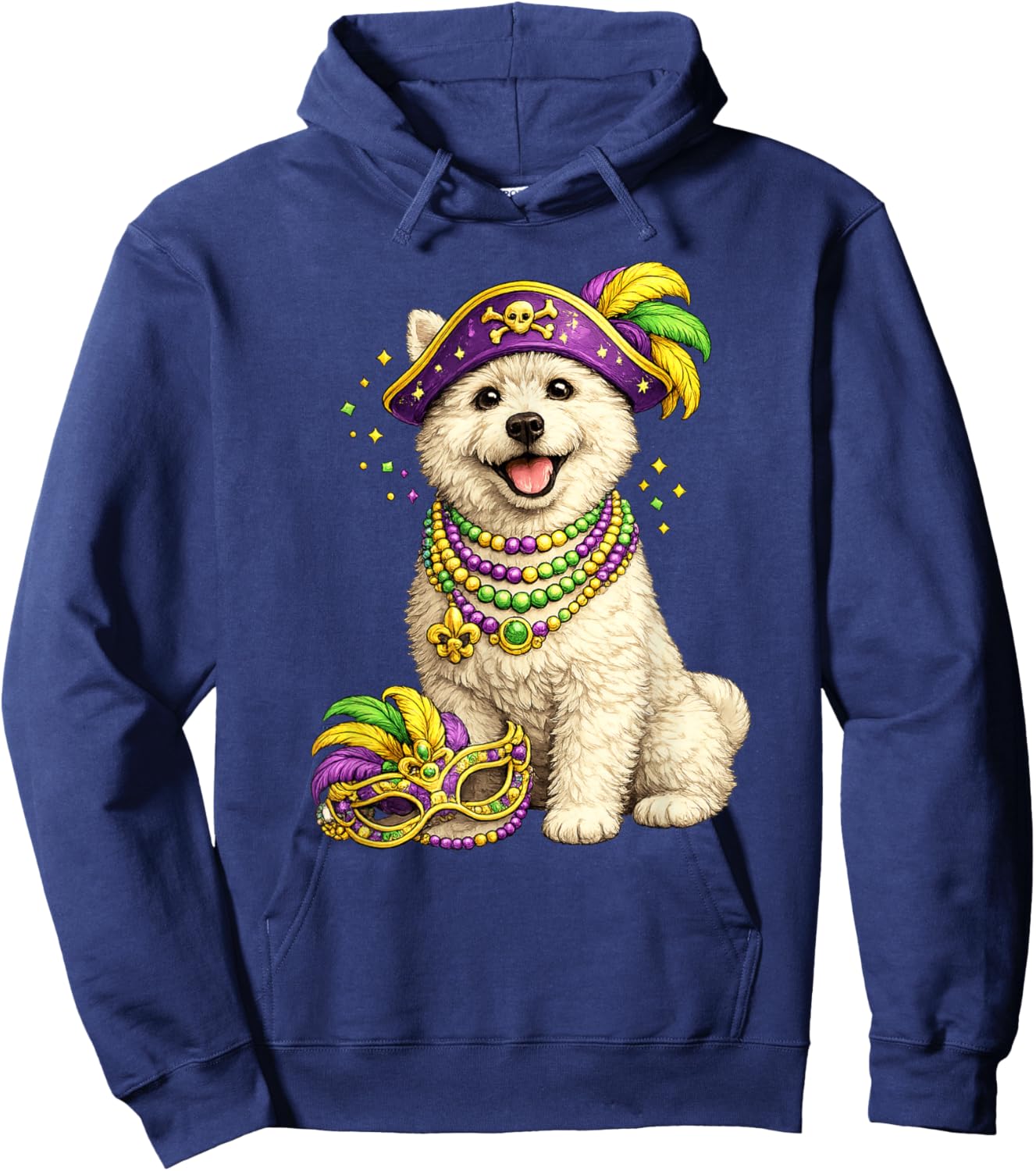 Cute Mardi Gras Themed West Highland Terrier, Westie Dog Hoodie - Hoodie | Navy