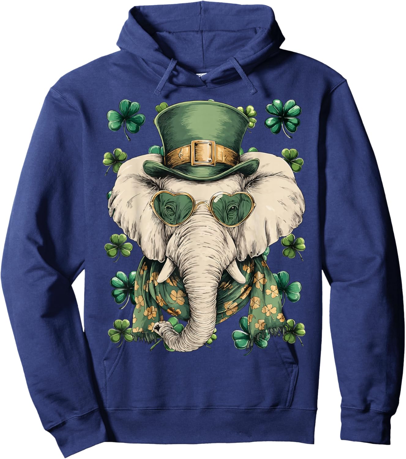 Irish Elephant with Sunglasses Shamrocks St Patricks Day Hoodie - Hoodie | Navy