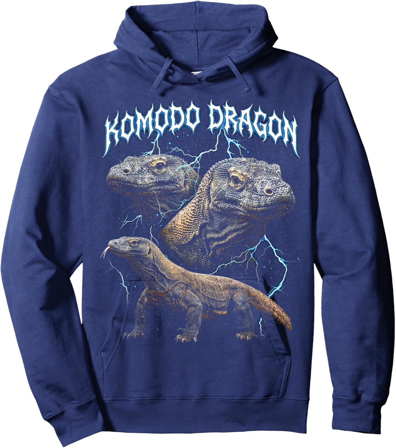 Komodo Dragon Vintage 90s Heavy Metal Retro Animal Lover Hoodie - Hoodie | Navy