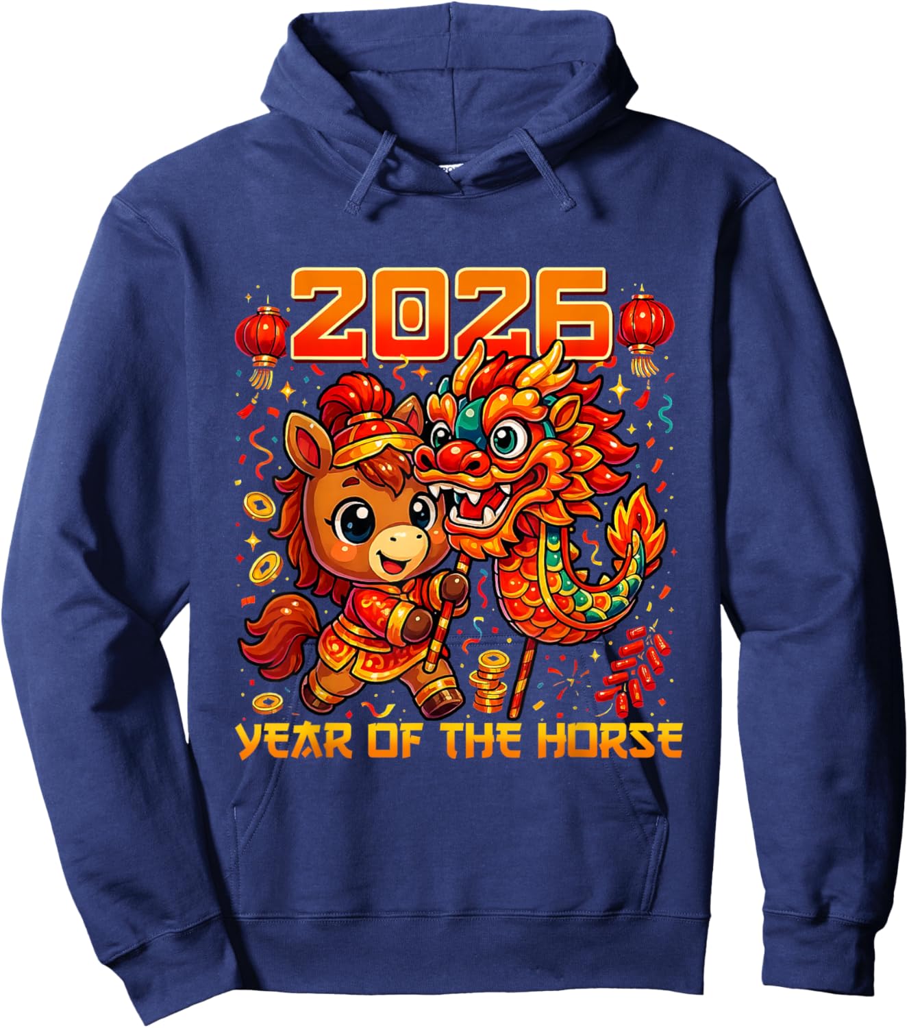 2026 Year of The Horse Cute Lunar Newyear Art Hoodie - Hoodie | Navy