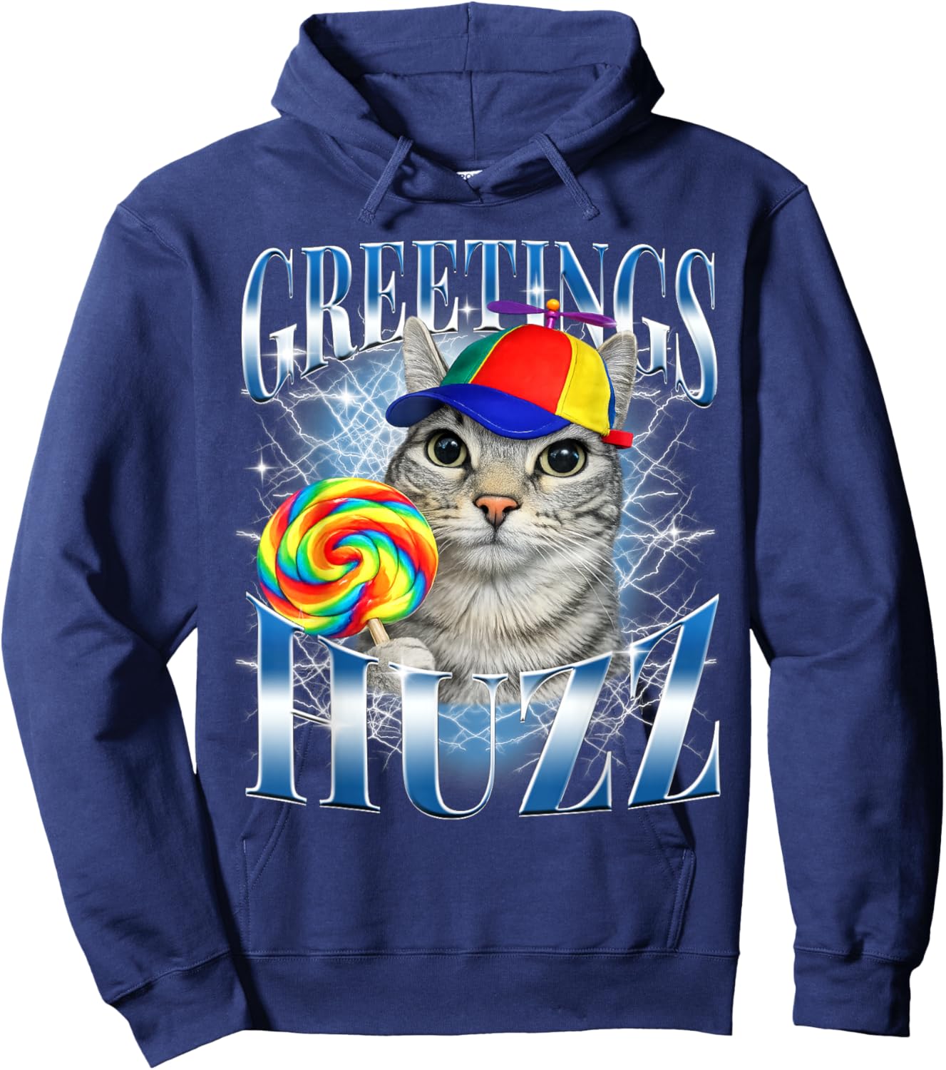 Greetings Huzz Funny Cat Meme Design Gifts Women Kid Hoodie - Hoodie | Navy