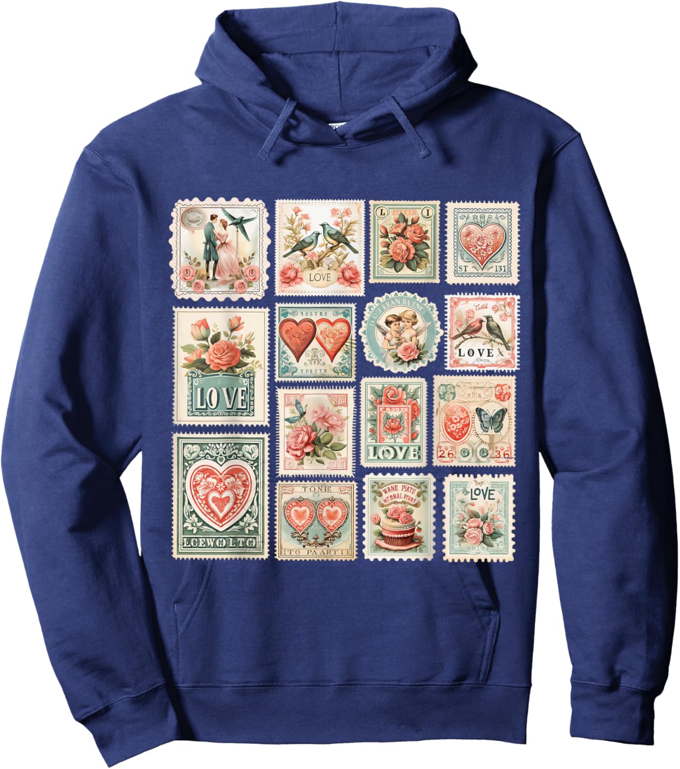Retro Valentine's Day Stamps Valentine Hoodie - Hoodie | Navy