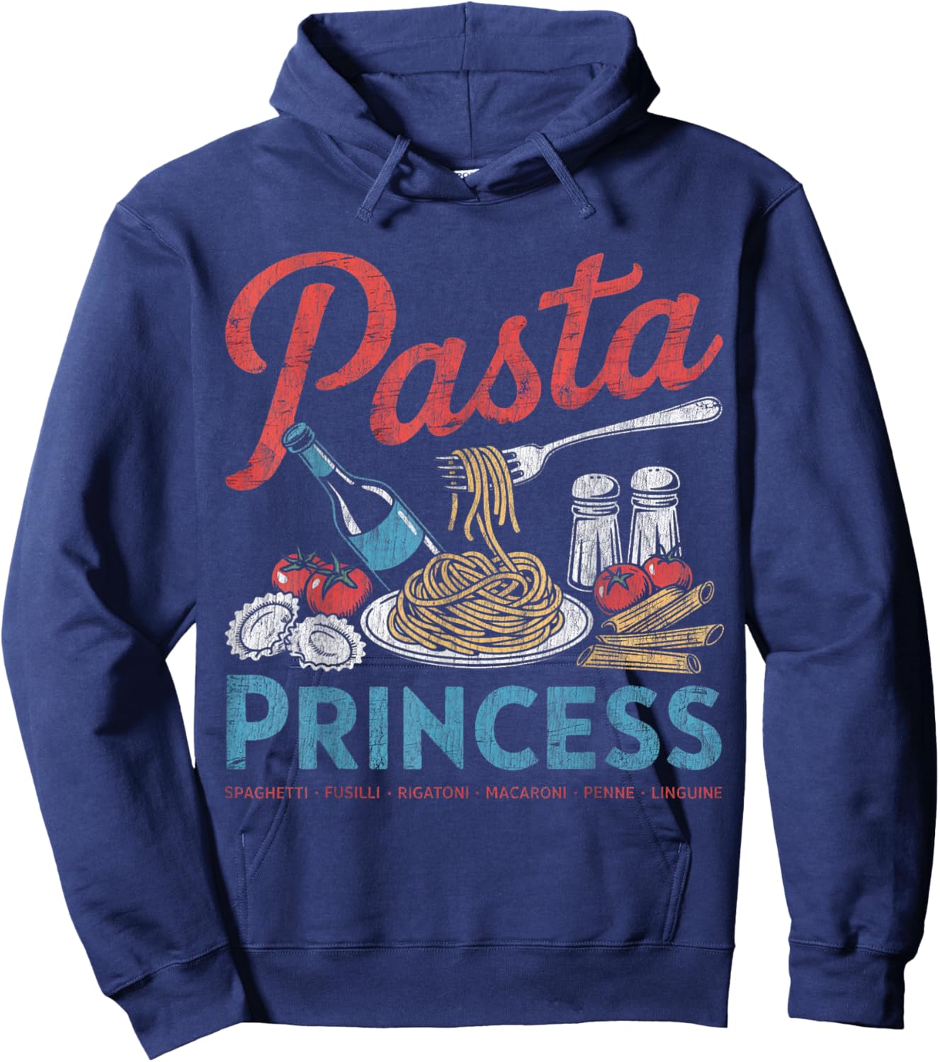 Pasta Princess Italian Noodle Foodie Lover Retro Hoodie - Hoodie | Navy