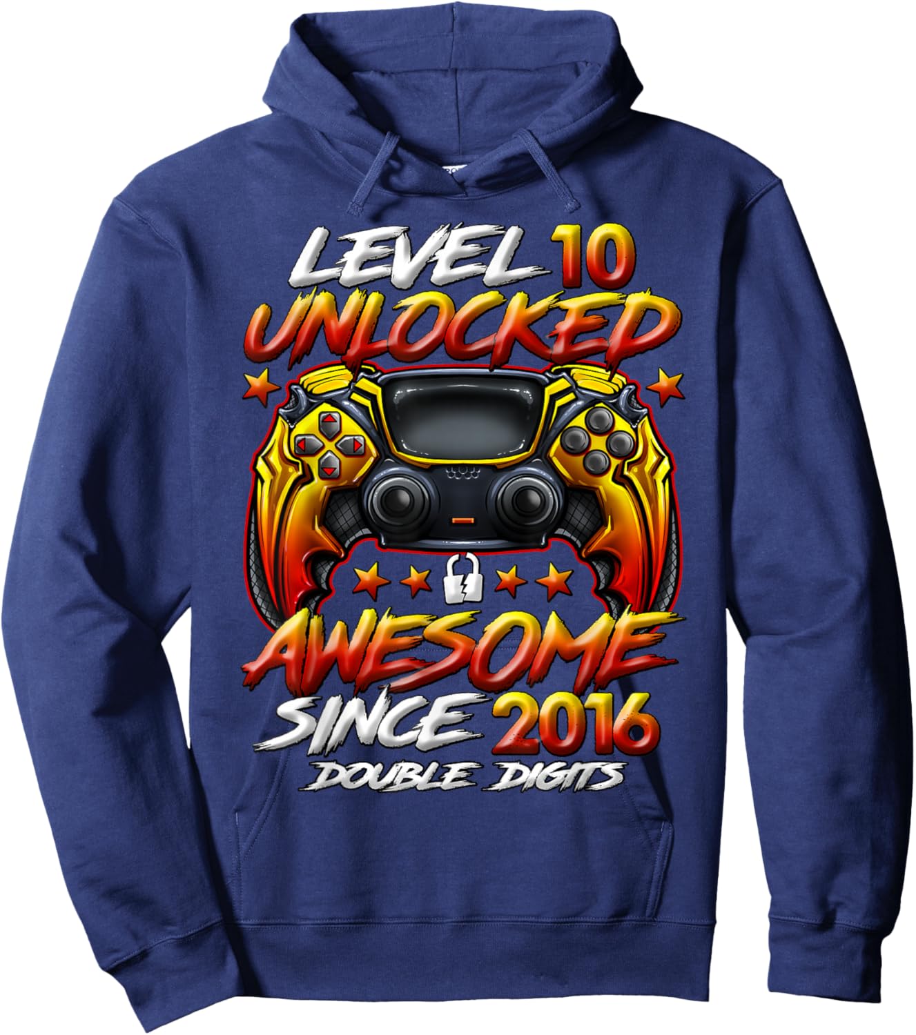 Official Double Digits Level 10 Unlocked 10th Birthday Boy Hoodie - Hoodie | Navy