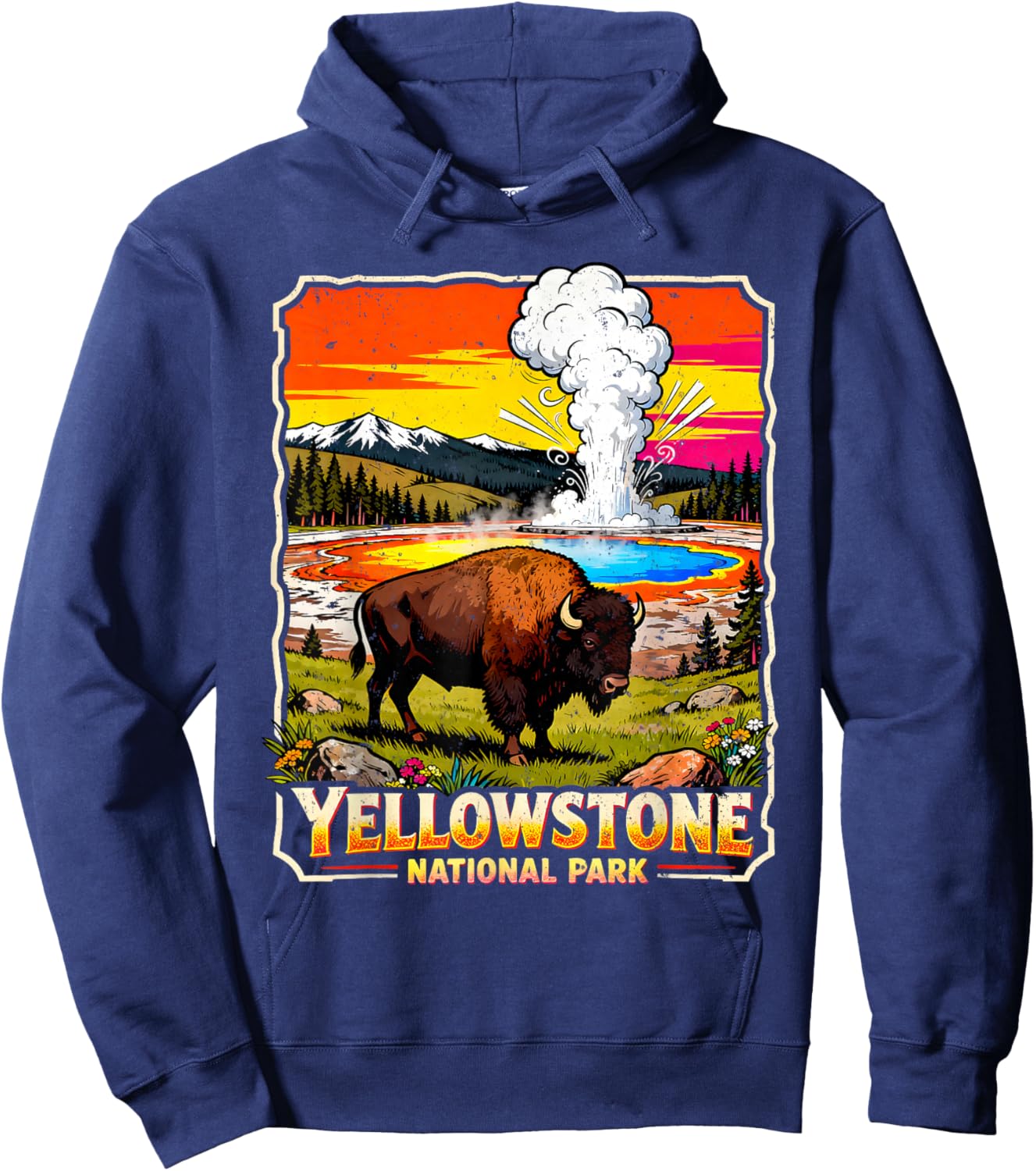 Yellowstone National Park 2026 Retro Travel Art Hoodie - Hoodie | Navy