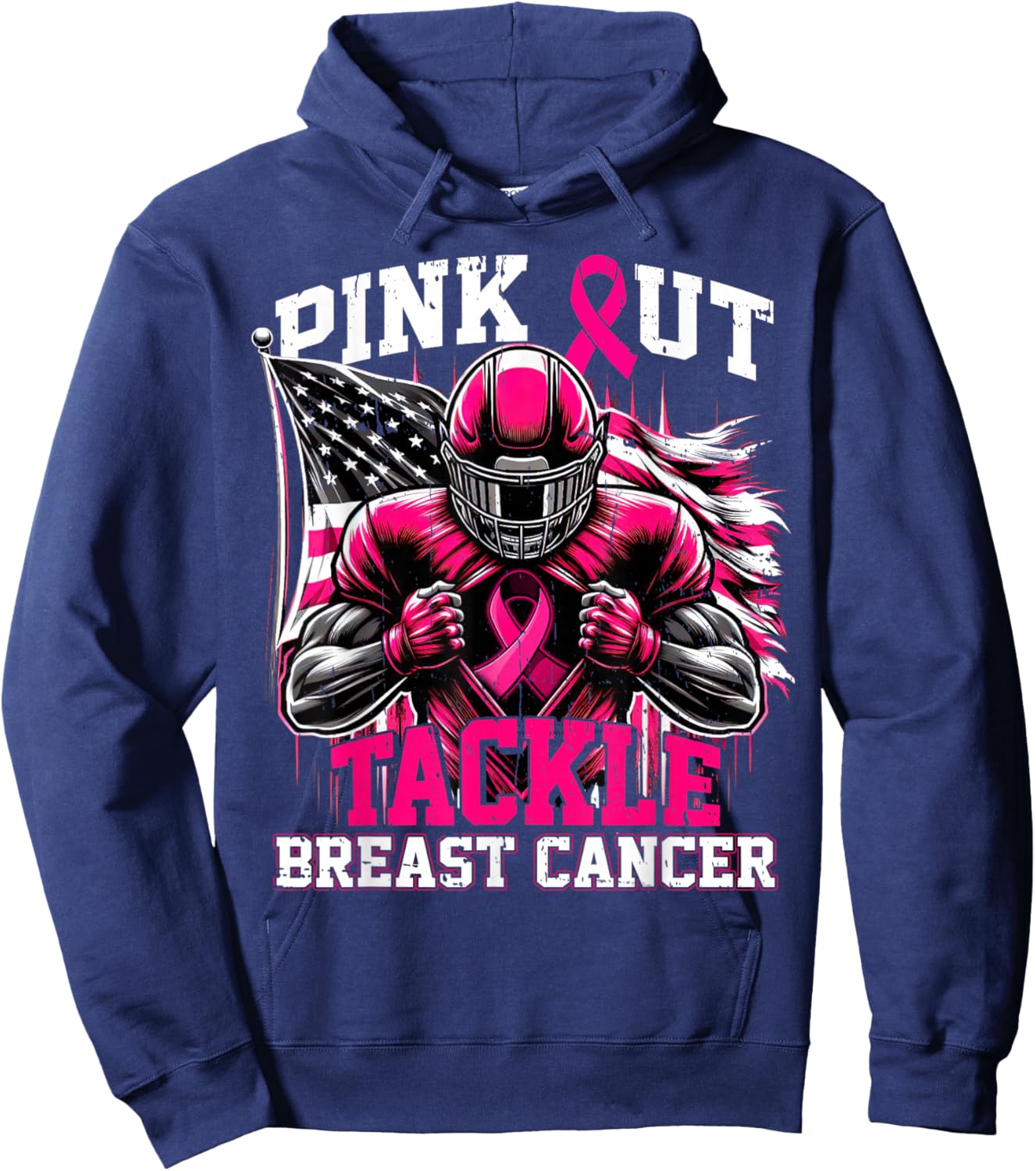 Pink Out Tackle Football Breast Cancer Awareness Men Boys Hoodie - Hoodie | Navy