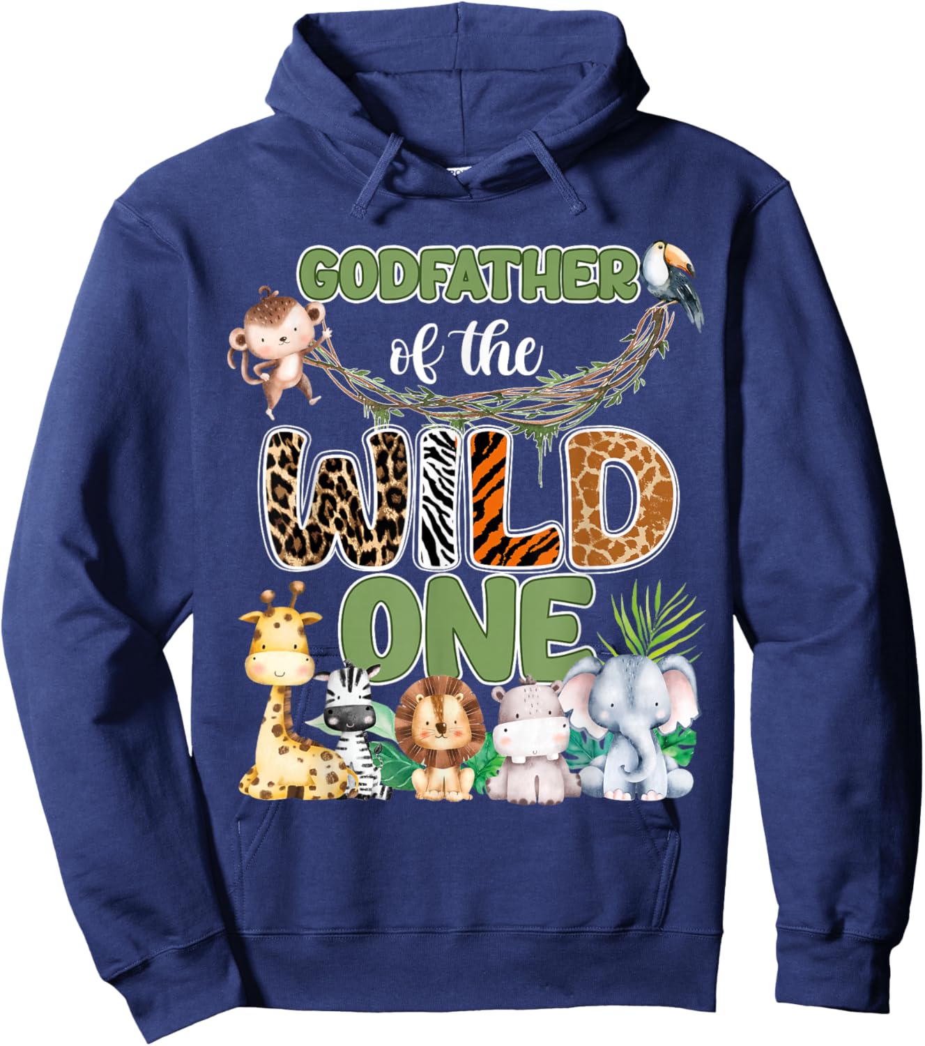 Godfather of The Wild One 1St Birthday Family Safari Jungle Hoodie - Hoodie | Navy