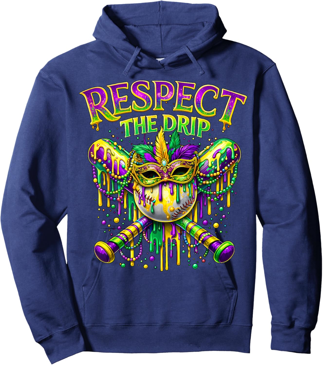 Respect The Drip Mardi Gras Baseball Ice Cream Boys Carnival Hoodie - Hoodie | Navy