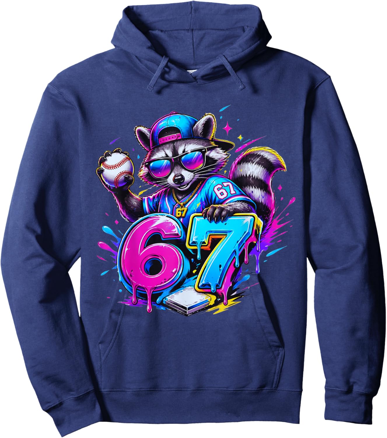67 Funny Dabbing Raccoon Baseball Dripping Ice Cream Meme Hoodie - Hoodie | Navy
