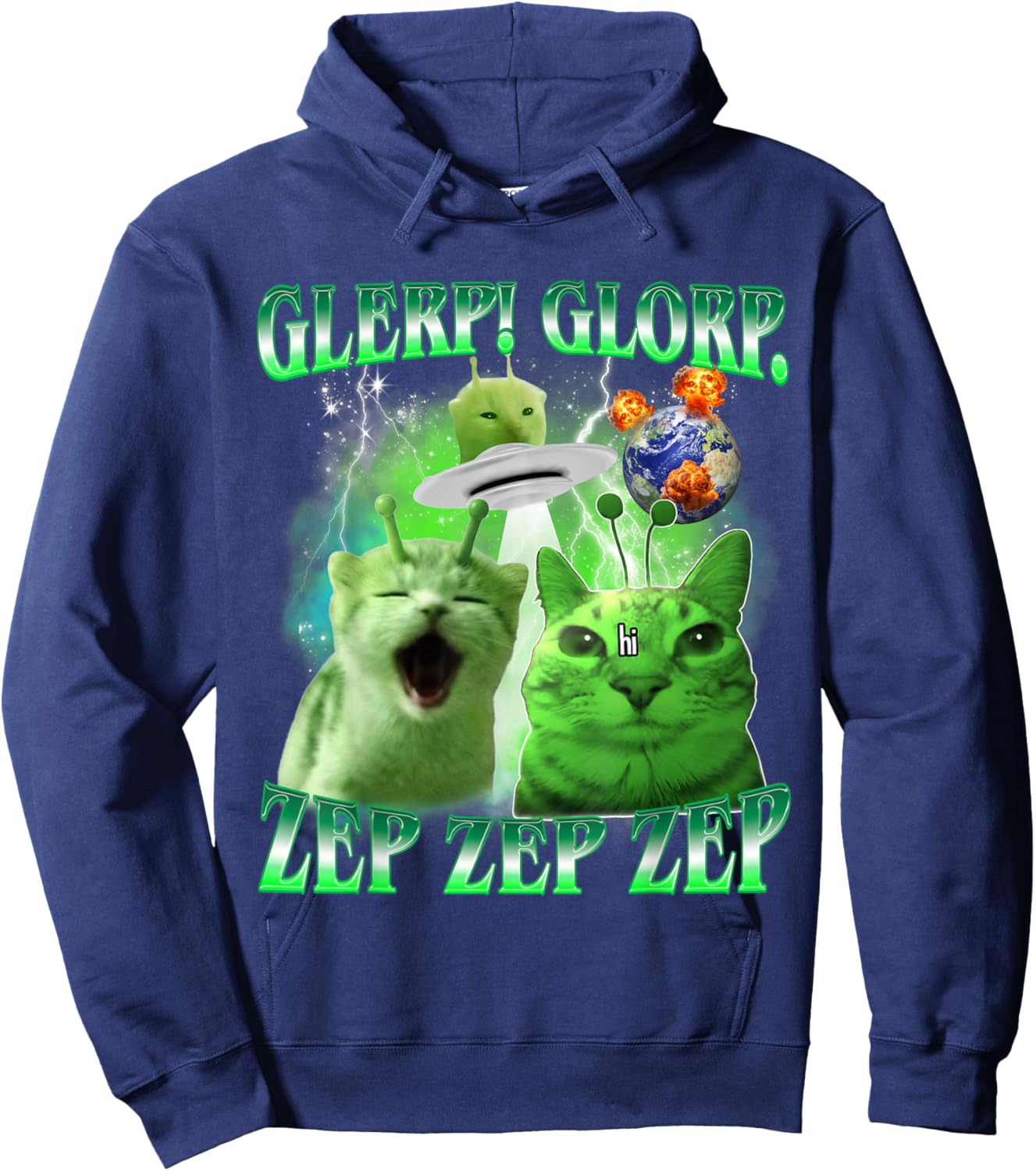 Glerp Glorp Funny Alien Cat Meme, Brainrot , Costume Hoodie - Hoodie | Navy