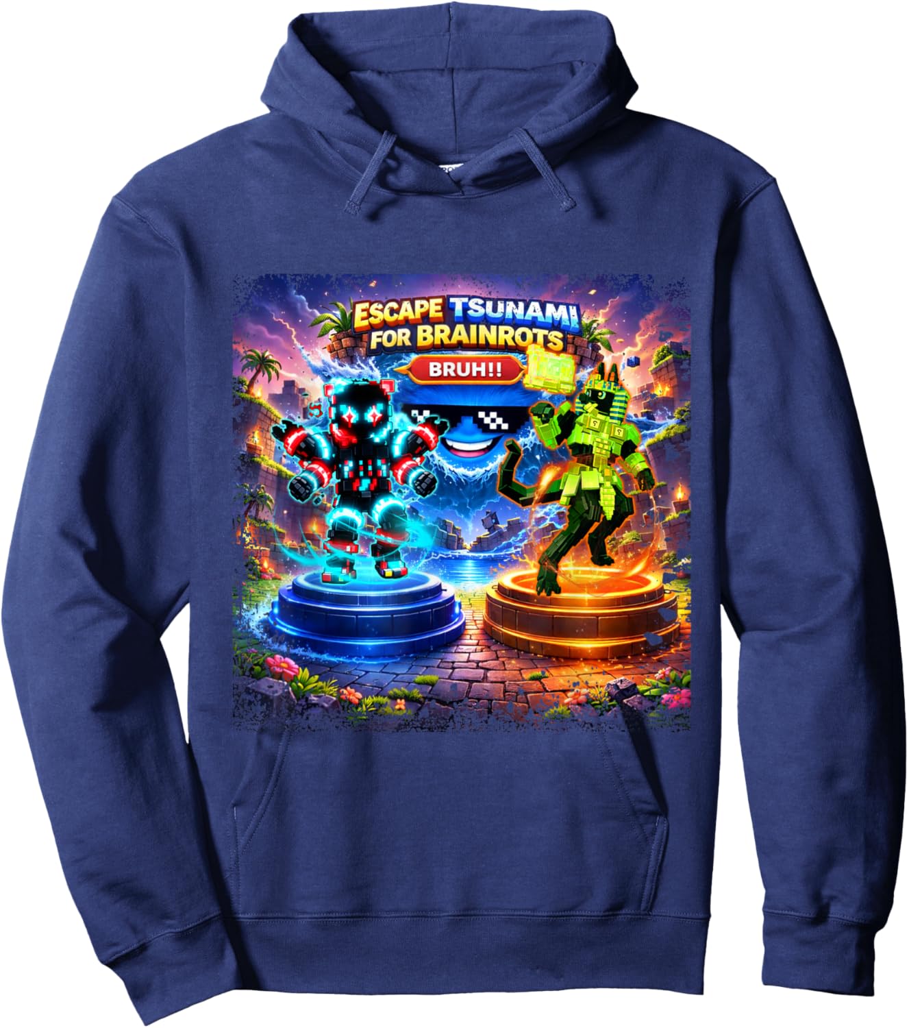 Escape Tsunami Technetta and Anububu Brainrot for Boys Kids Hoodie - Hoodie | Navy