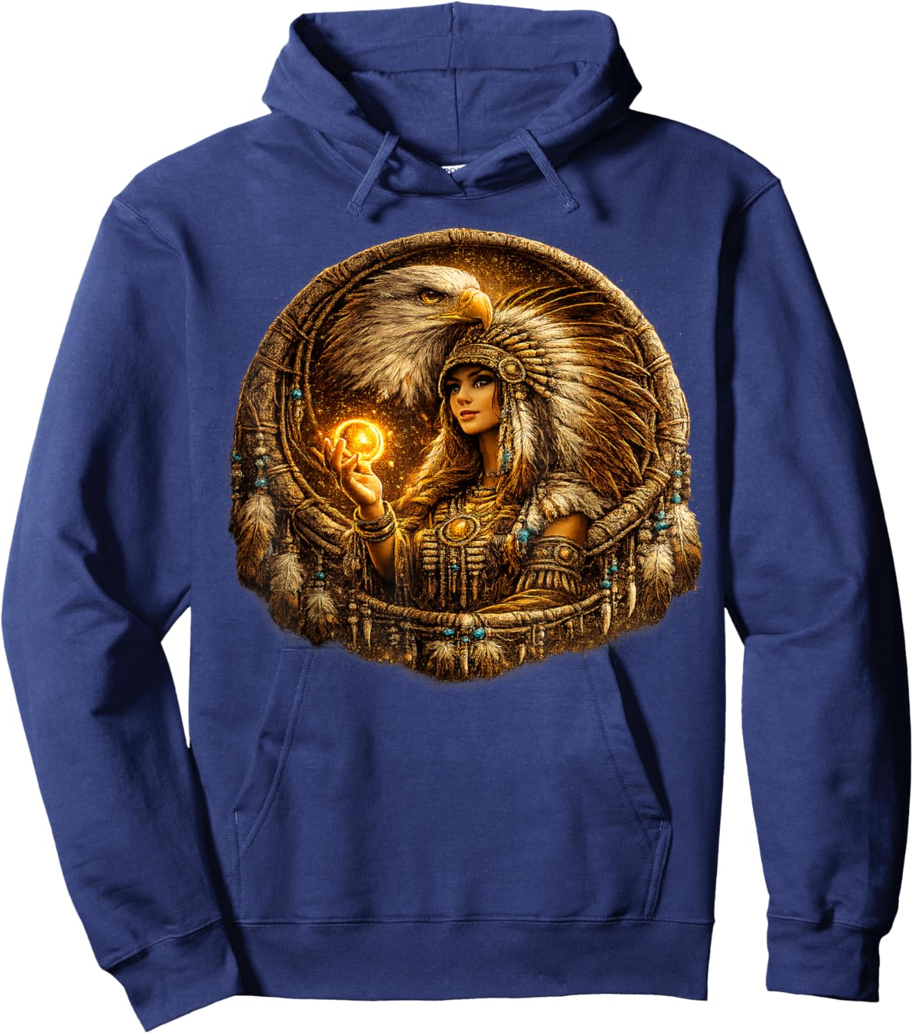Indian Native American Woman with White Eagle Vitage Gifts Hoodie - Hoodie | Navy