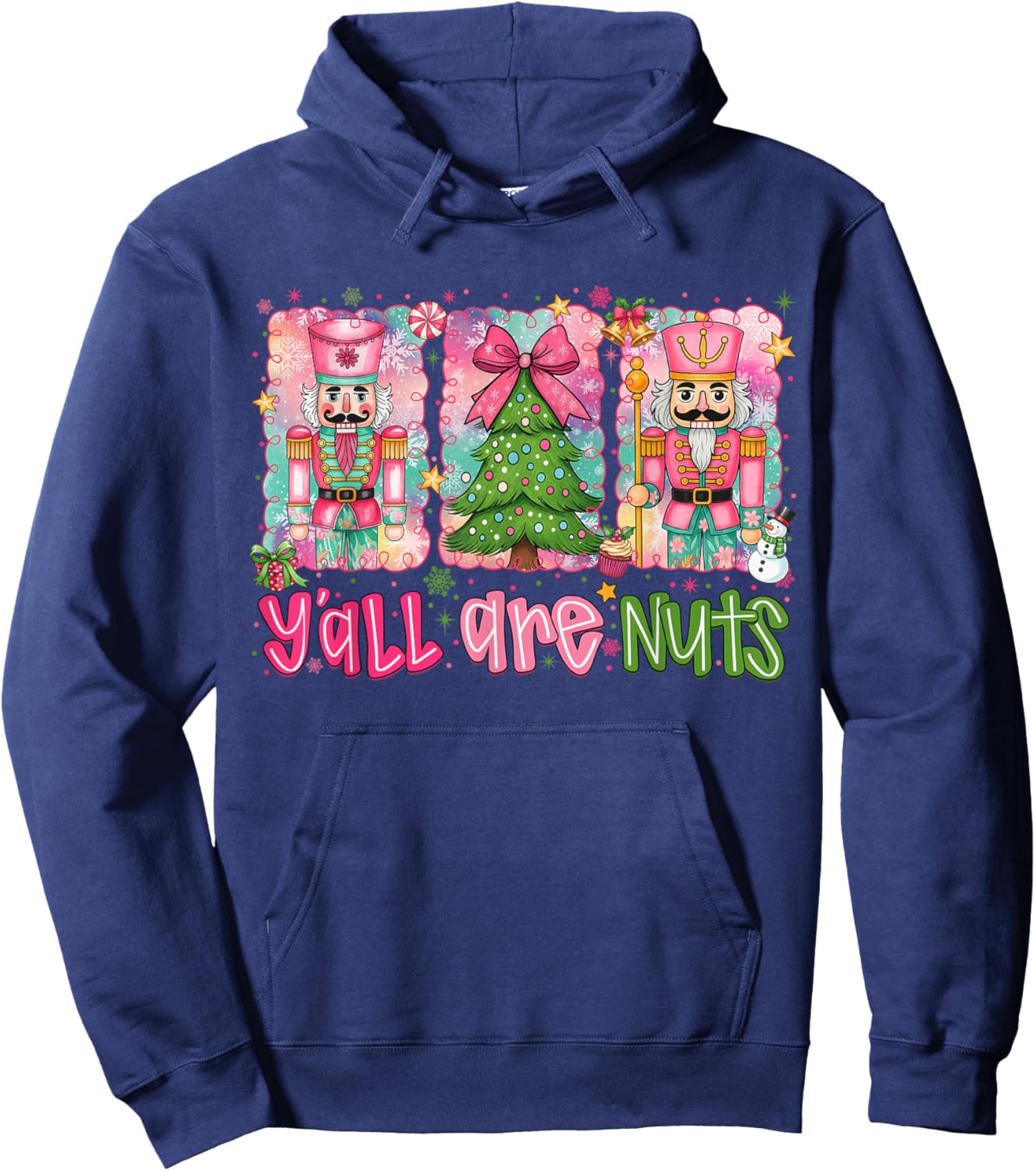 Y'all are Nuts Nutcracker Merry Christmas Funny Xmas Pajamas Hoodie - Hoodie | Navy