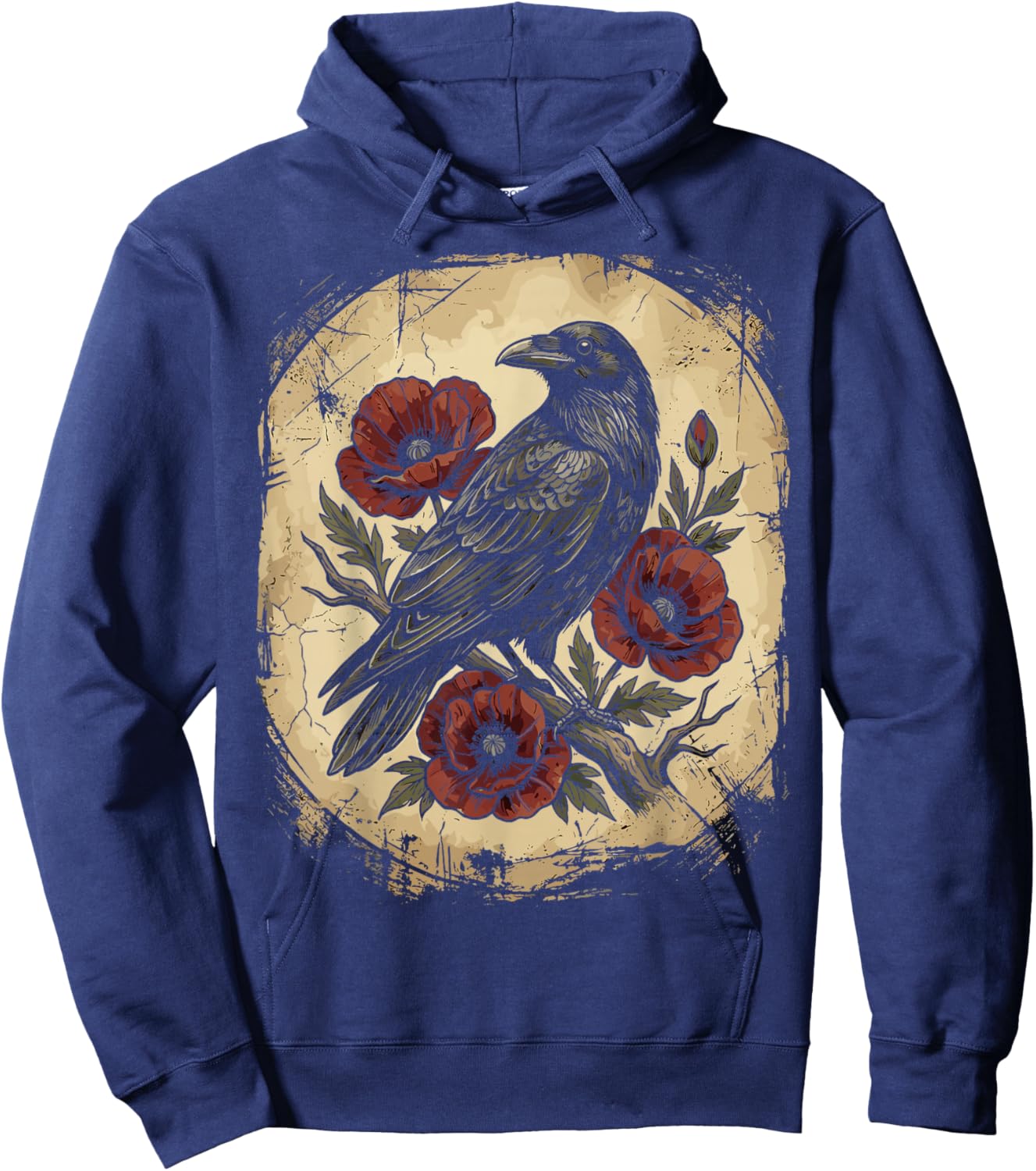 Raven Floral Vintage Gothic Art Crow Hoodie - Hoodie | Navy