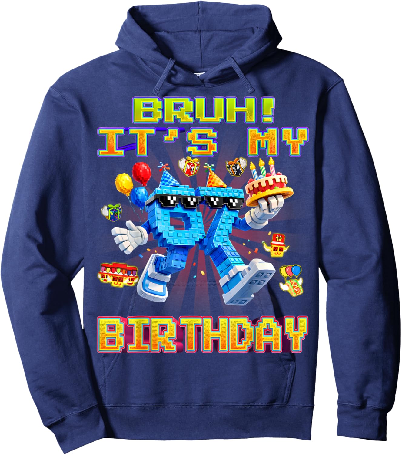Bruh It's My Birthday Boy Funny Brainrot Gifts for Boys Kids Hoodie - Hoodie | Navy