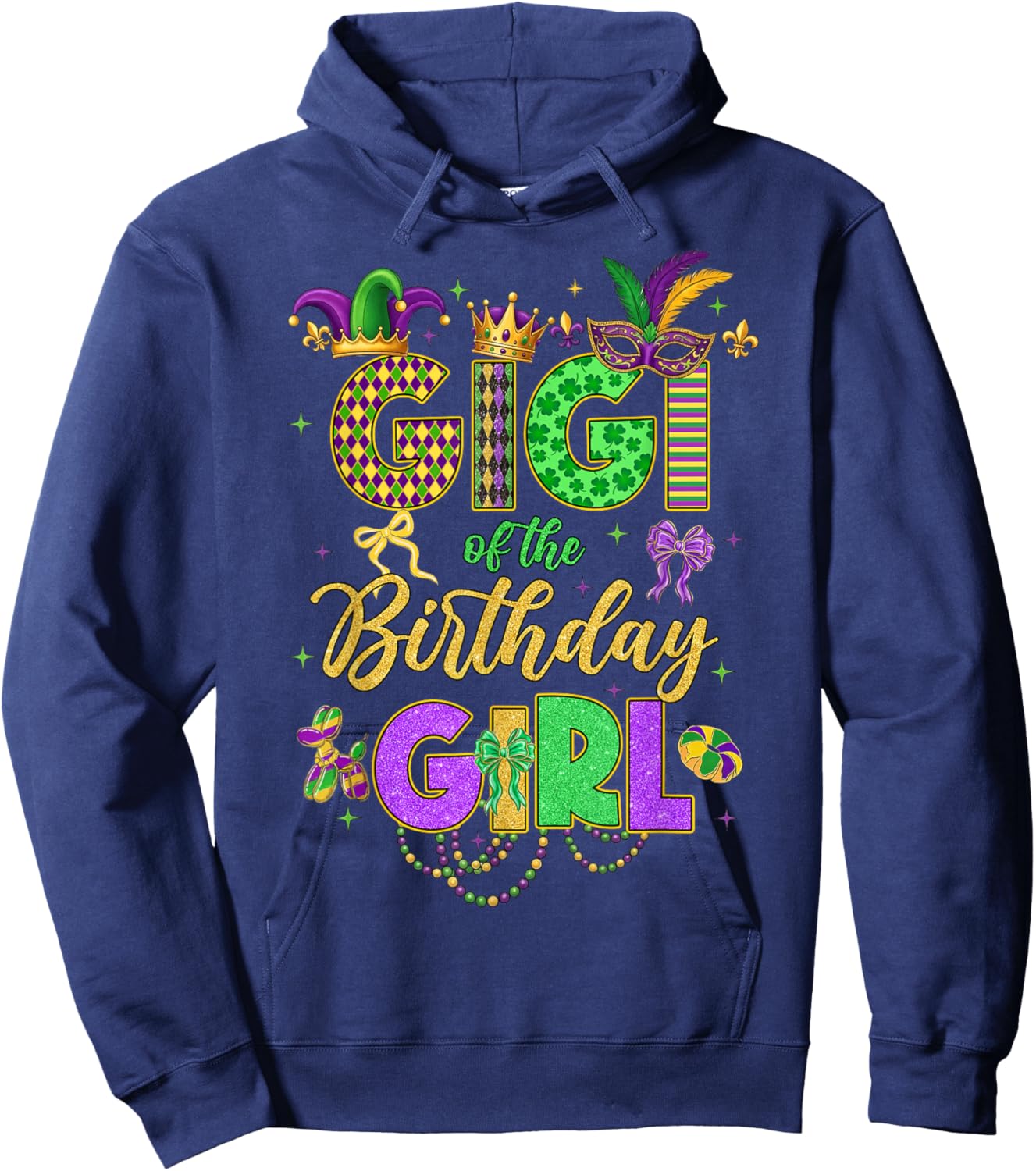 Gigi of The Birthday Girl Coquette Bow Mardi Gras Party Hoodie - Hoodie | Navy