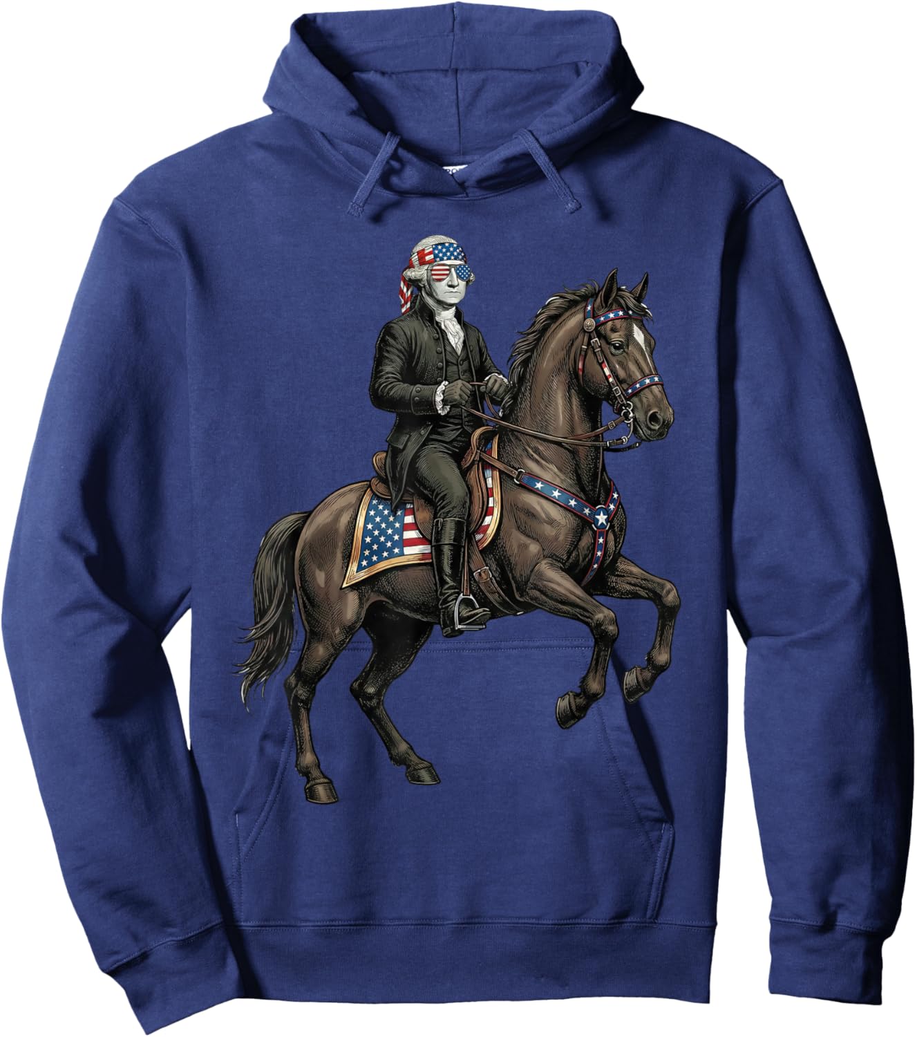 George Washington on Horse Patriotic 4th of July Horse Lover Hoodie - Hoodie | Navy