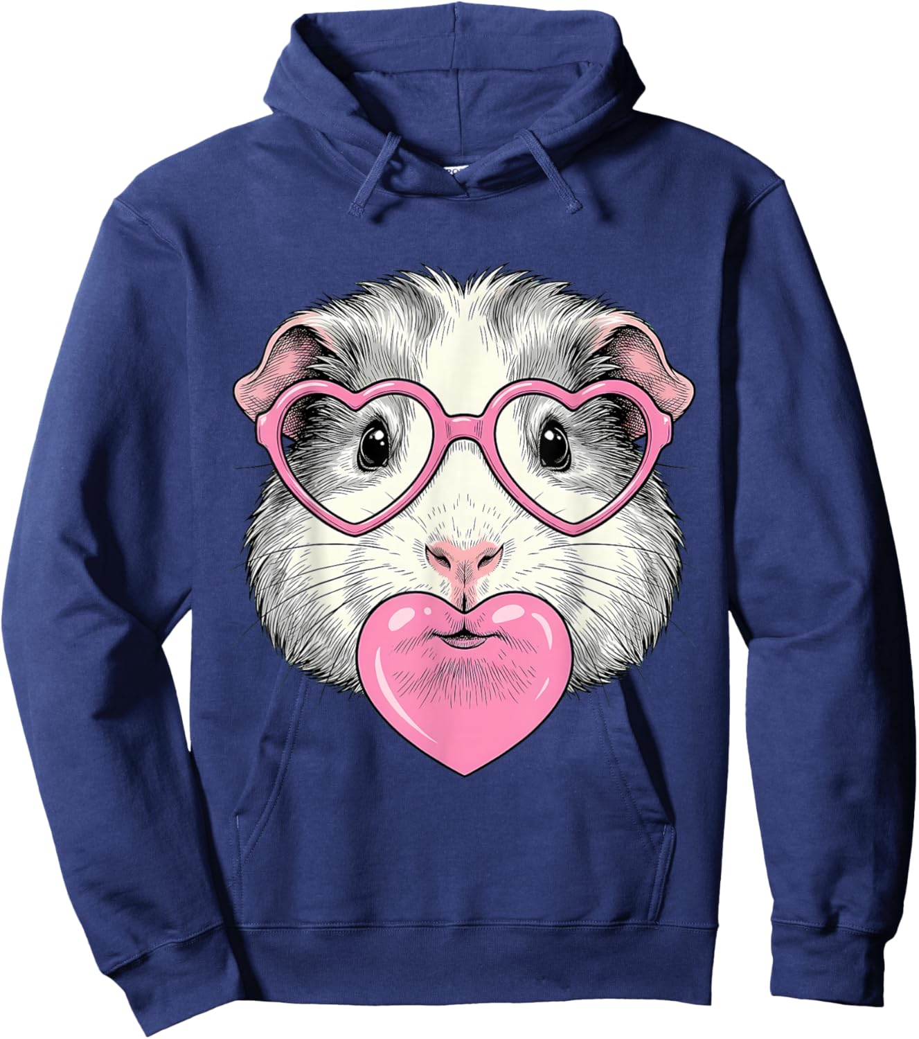 Cute Guinea Pig Blowing Pink Valentine Heart Bubble Gum Hoodie - Hoodie | Navy