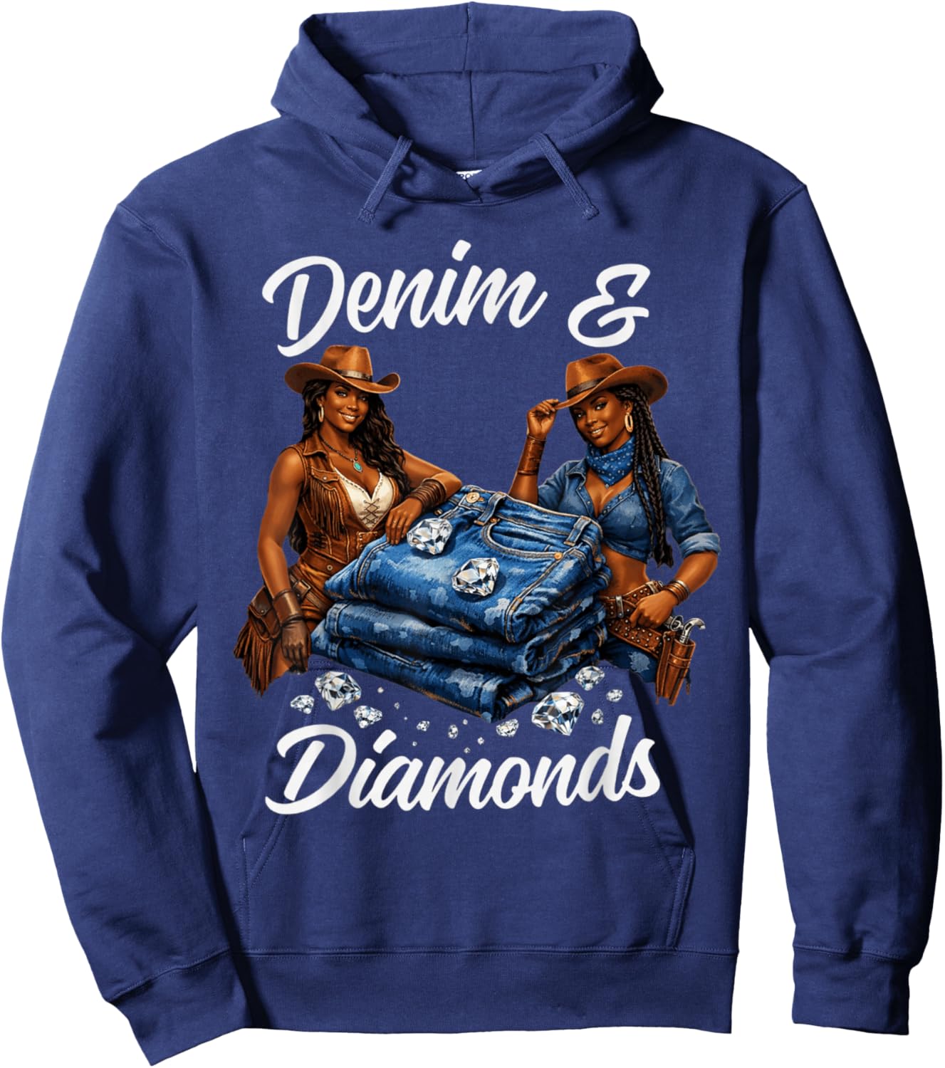 Denim and Diamonds Cowgirl Western Country Glam Women Men Hoodie - Hoodie | Navy