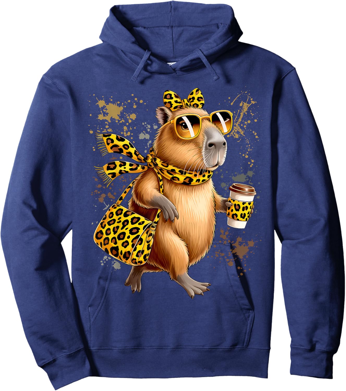 Fashion Funny Leopard Capybara Coffee Cute Women Girls Hoodie - Hoodie | Navy