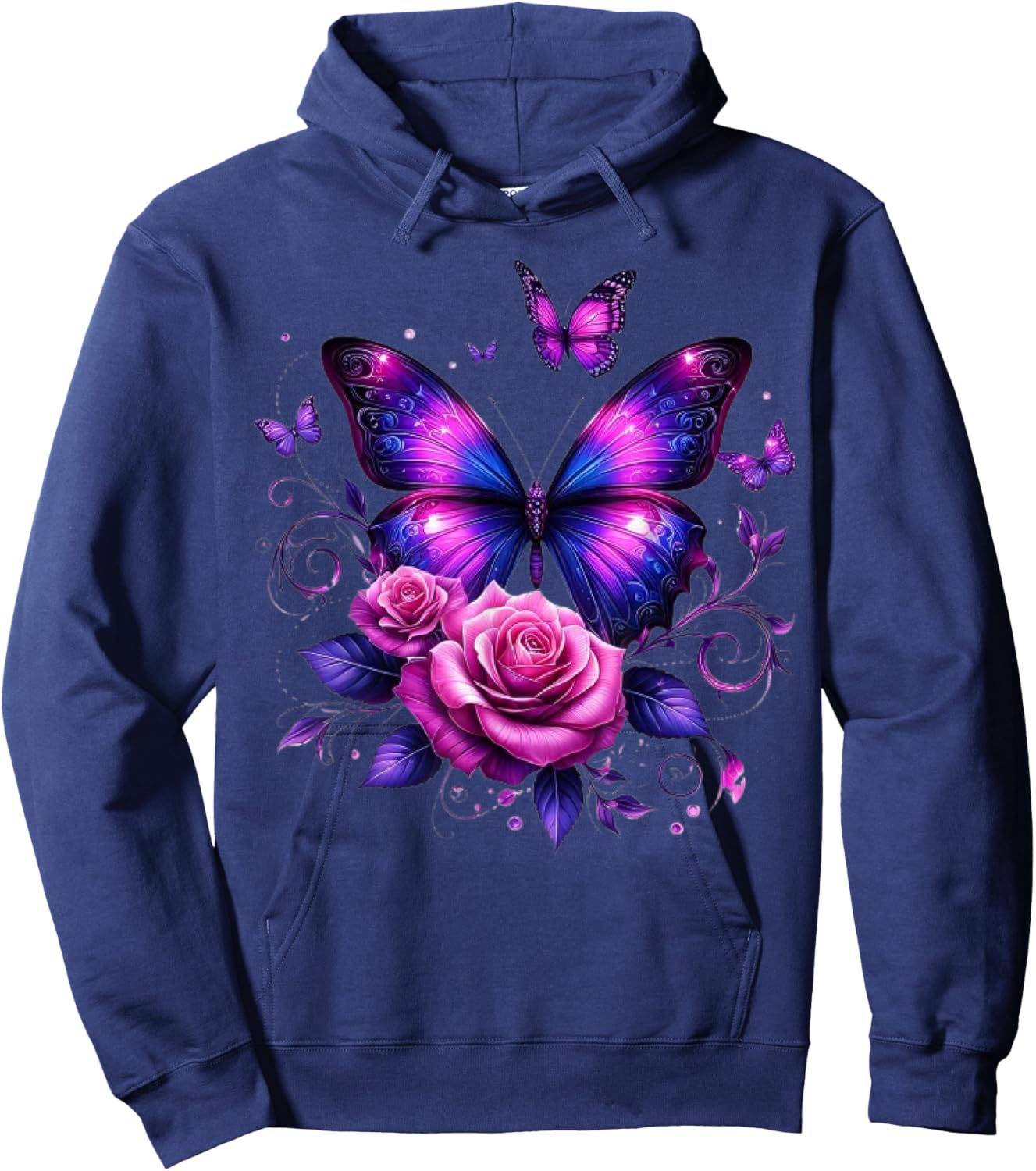Beautiful Butterfly Purple Rose Butterfly Lovers Hoodie - Hoodie | Navy
