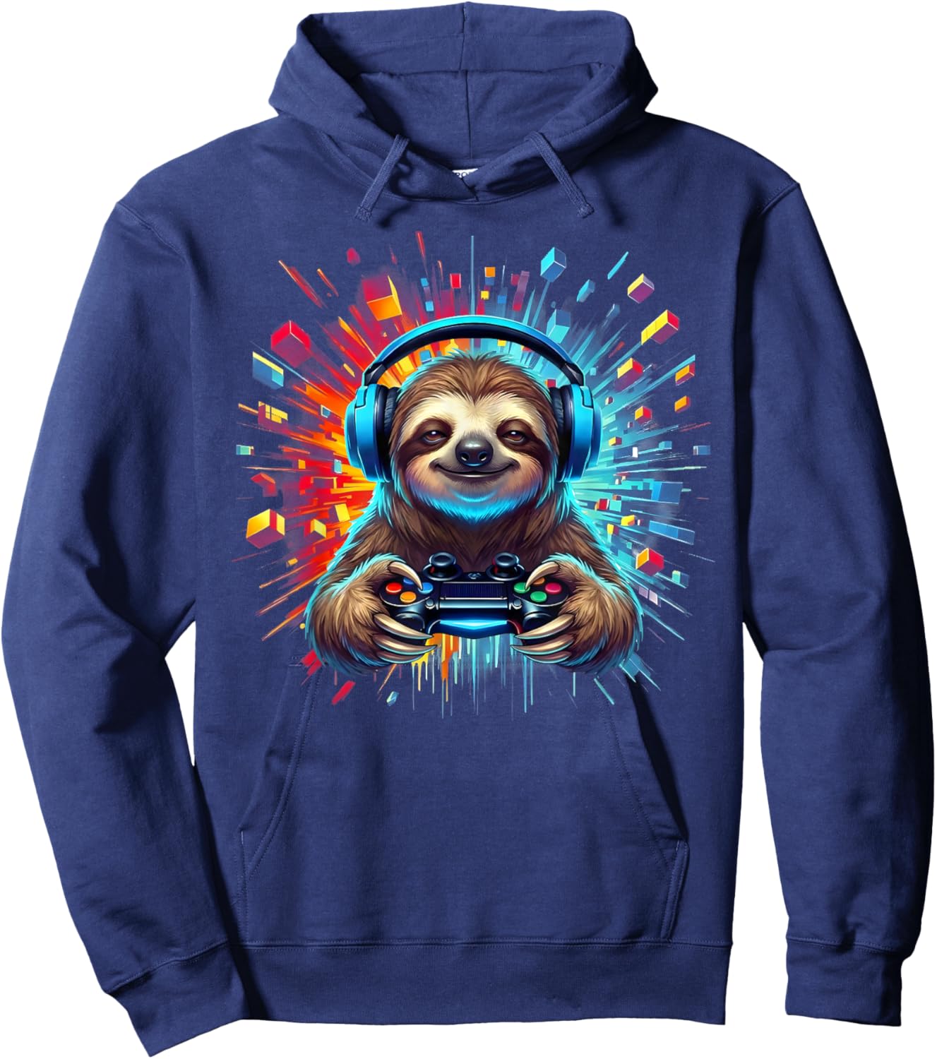 Sloth Gamer Graphic Colorful Video Game Lover Boys Kids Hoodie - Hoodie | Navy