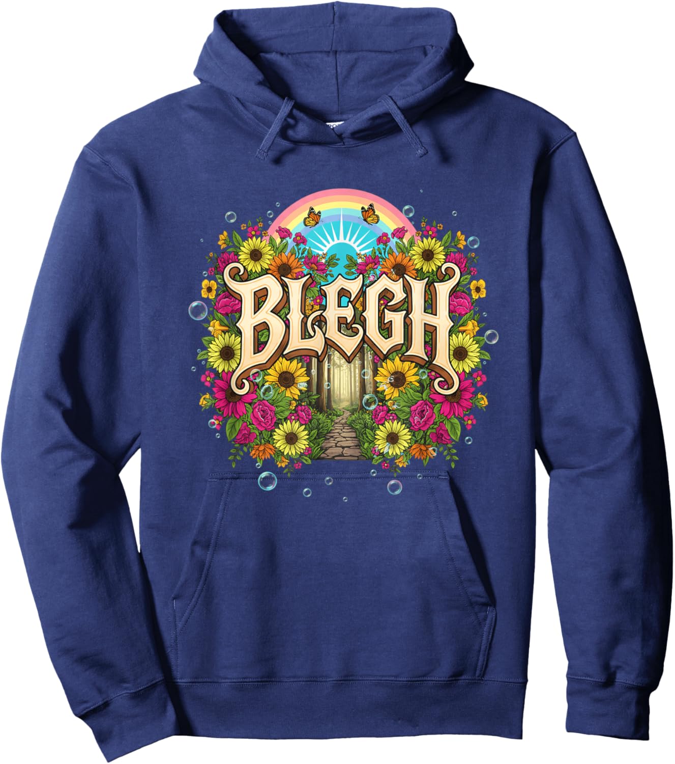 Blegh Floral Gothic Rainbow Sunforest Funny Graphic Hoodie - Hoodie | Navy