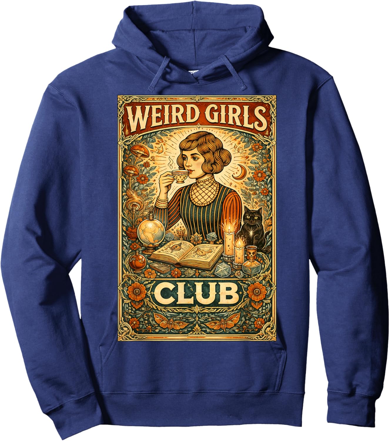 Weird Girls Club Vintage Feminist Gothic Art Introvert Hoodie - Hoodie | Navy