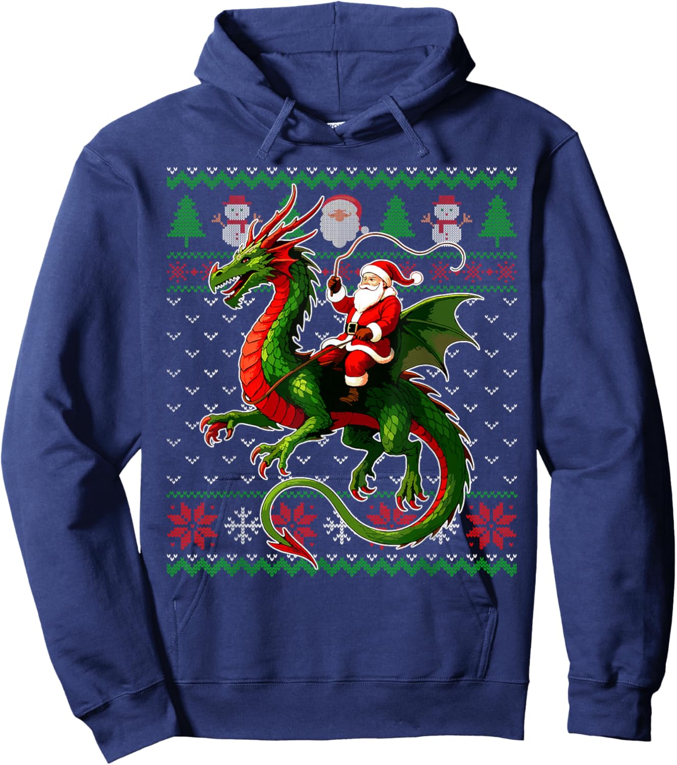 Santa Riding Dragon Ugly Christmas Sweater Xmas Kids Boys Hoodie - Hoodie | Navy