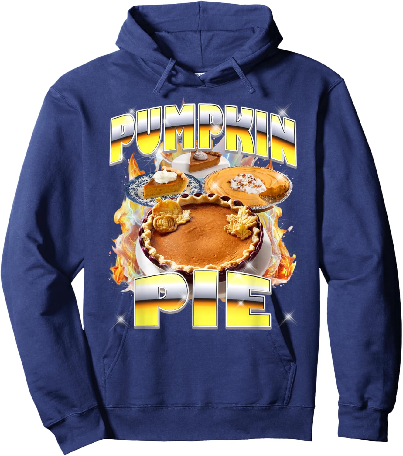 Thanksgiving Pumpkin Pie Bootleg 90's Rap Rock Vintage Funny Hoodie - Hoodie | Navy